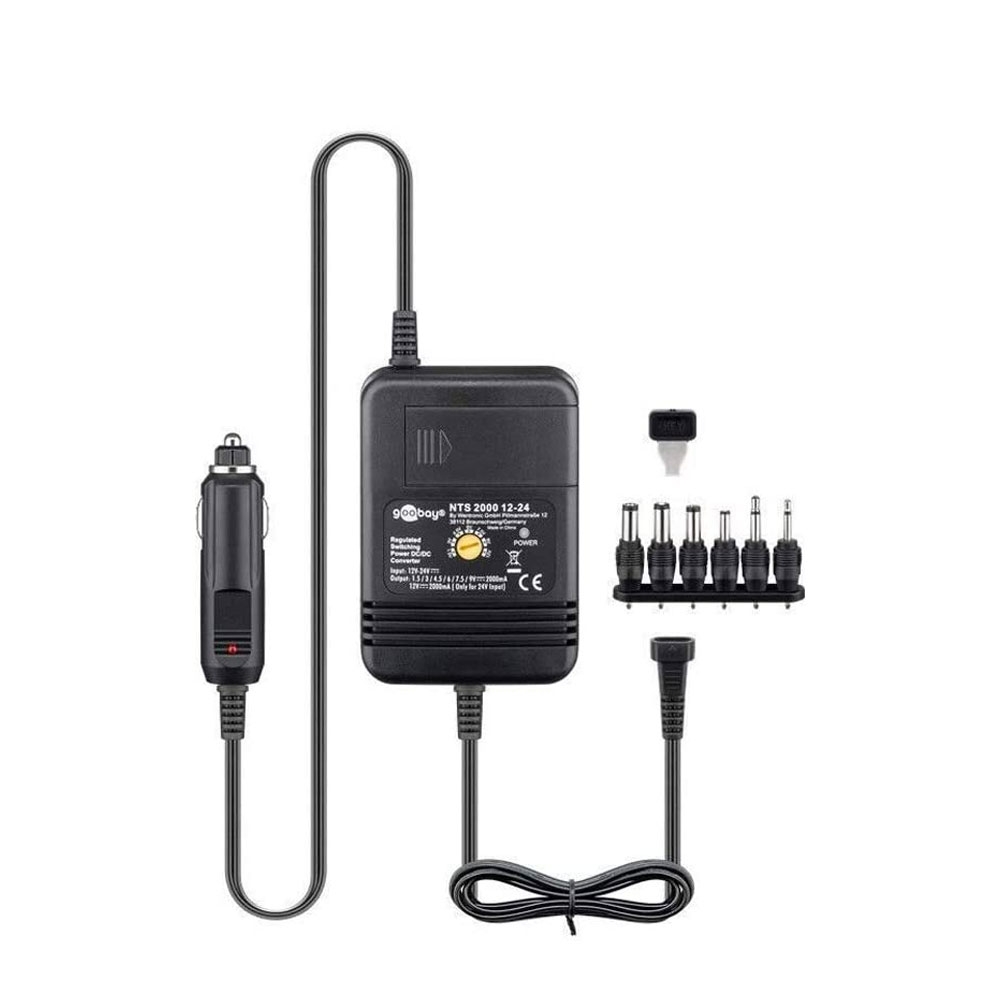 Image of Goobay - (Tonies Box Kompatibel) Ladegerät 24W Universal KFZ Netzteil AC/DC 1.5-12V inkl. 6 Adaptersteckern (2A) - Schwarz bei Apfelkiste.ch