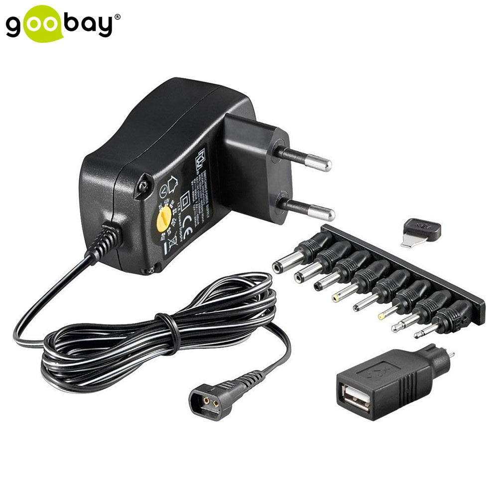 3.6W Universal Netzteil AC/DC 3-12V inkl. 9 Adaptersteckern (0.3A) - Schwarz