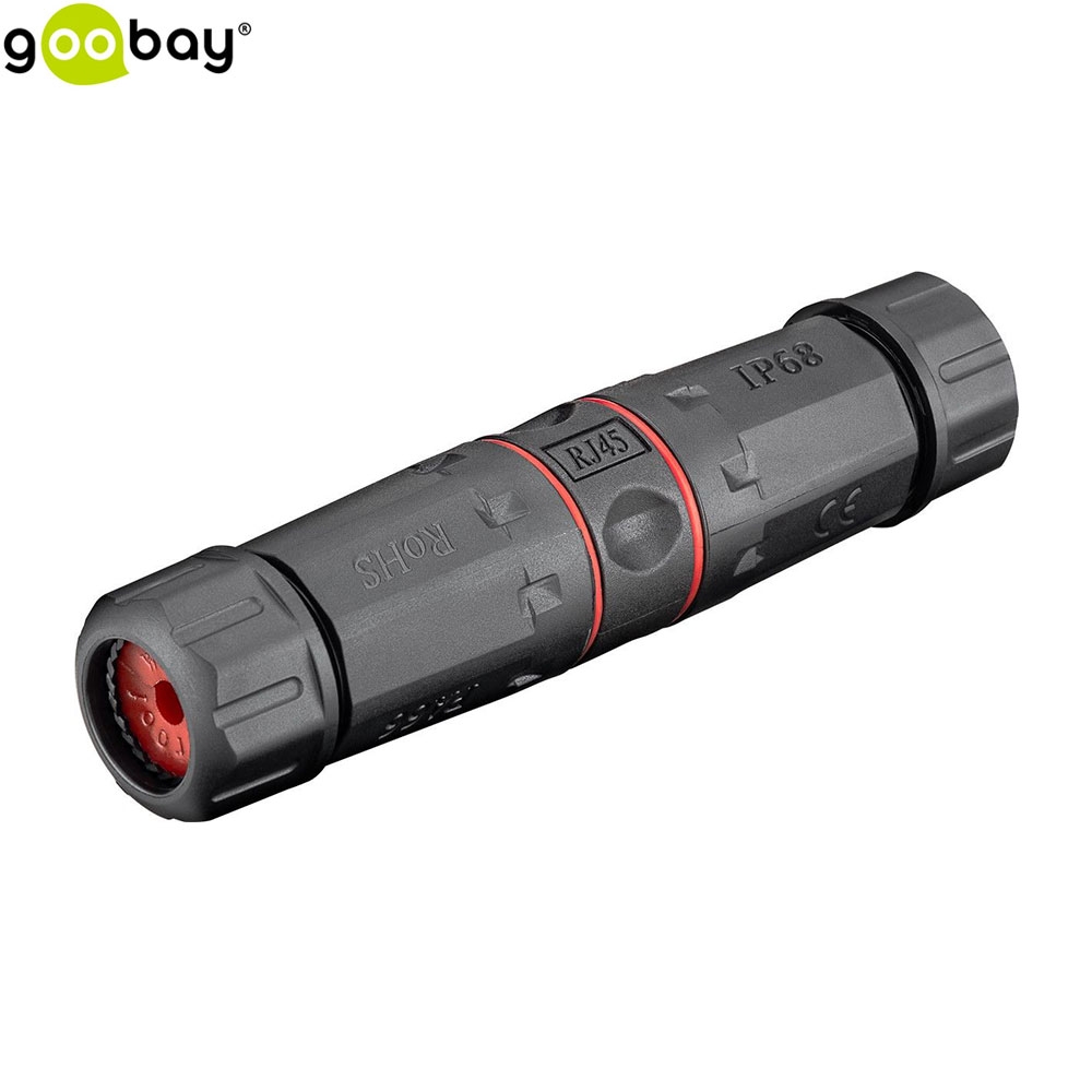 Wasserfester (IP68) RJ45 Ethernet Lan Kabel Netzwerkkabel Verbinder STP geschirmt (Cat 6 / 250MHz) - Schwarz / Rot