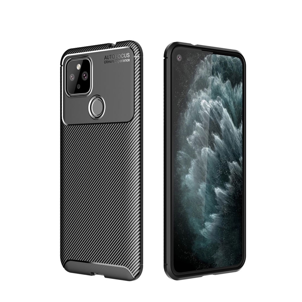 Image of Google Pixel 4a 5G Gummi Case Schutzhülle mit Air Cushion Fallschutz im Carbon Look - Schwarz bei Apfelkiste.ch