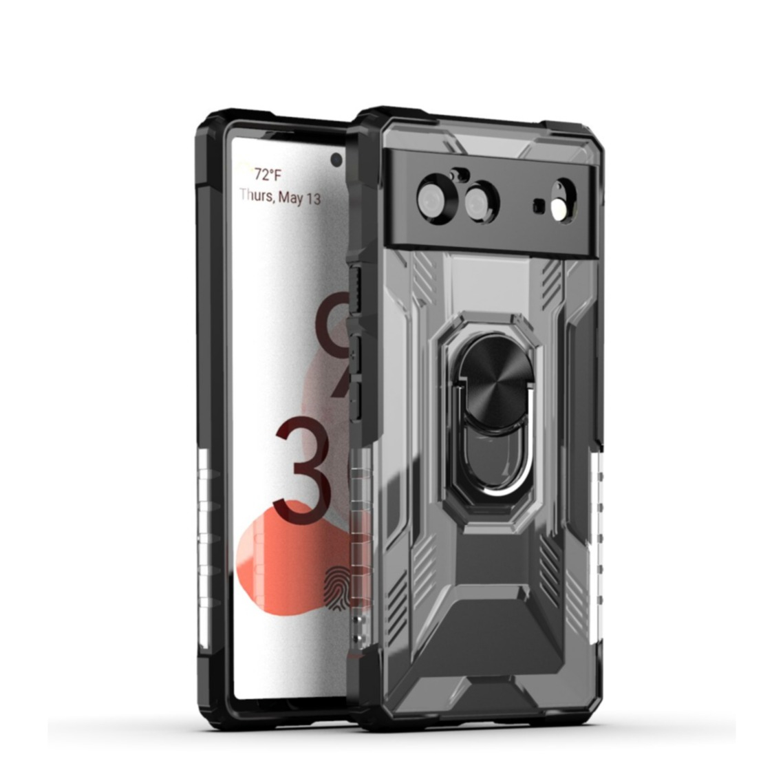 Image of Google Pixel 6 Hybrid Hardcase Hülle + Magnetischer Kickstand Haltering - Schwarz / Transparent bei Apfelkiste.ch