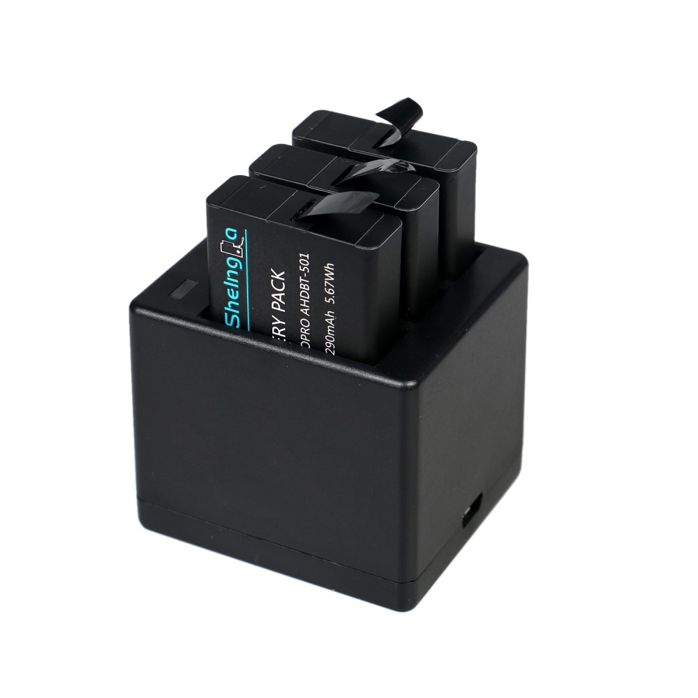 Image of GoPro Hero 8 Black / 7 Black / 6 Black / Hero 5 3-fach USB Akku Ladegerät bei Apfelkiste.ch