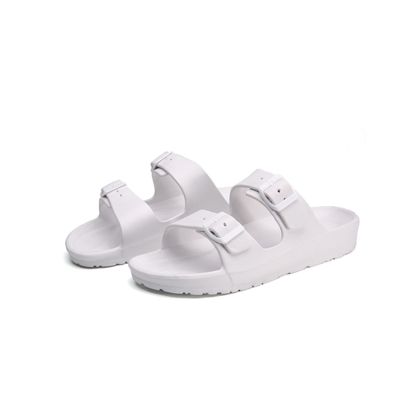 Image of (Gr. 38) Schnallen Sandalen Gummi Pantoletten Hausschuhe - Weiss bei Apfelkiste.ch