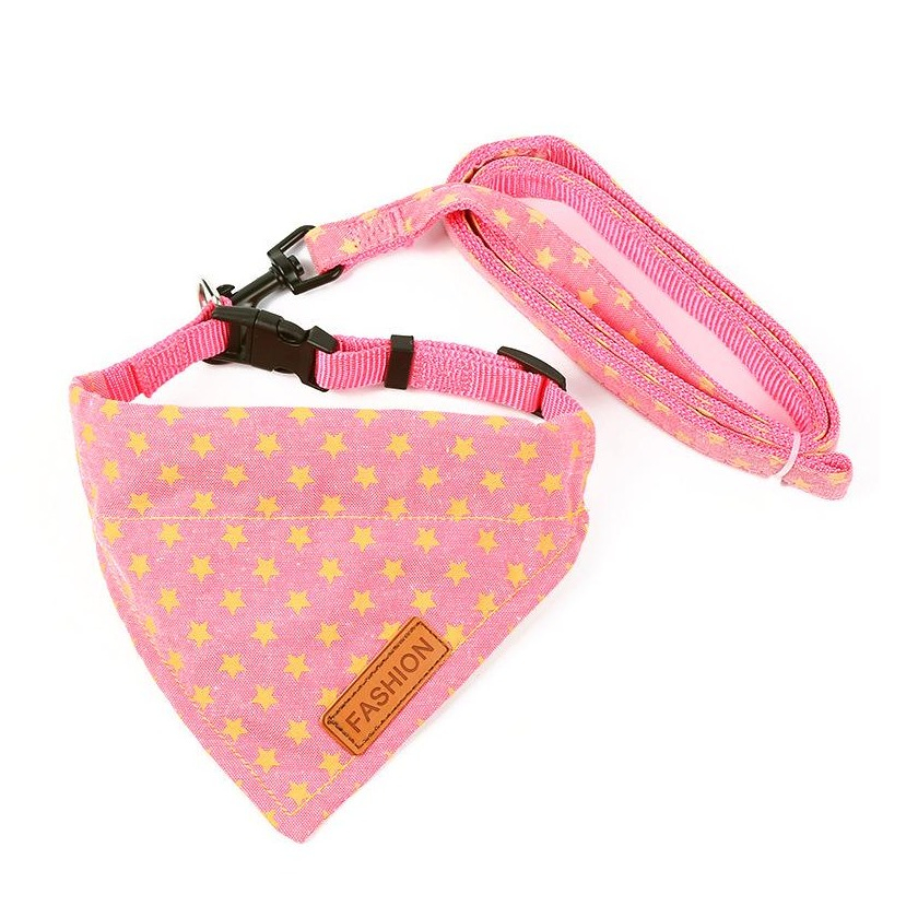 Image of (Gr. L) Verstellbares Hunde Halsband mit Abnehmbarer 120cm Leine + Bandana Tuch - Pink bei Apfelkiste.ch