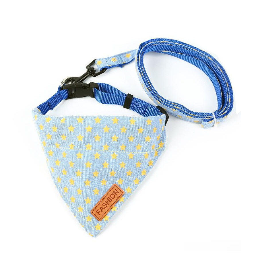 Image of (Gr. L) Verstellbares Hunde Halsband mit Abnehmbarer 120cm Leine + Bandana Tuch - Blau bei Apfelkiste.ch