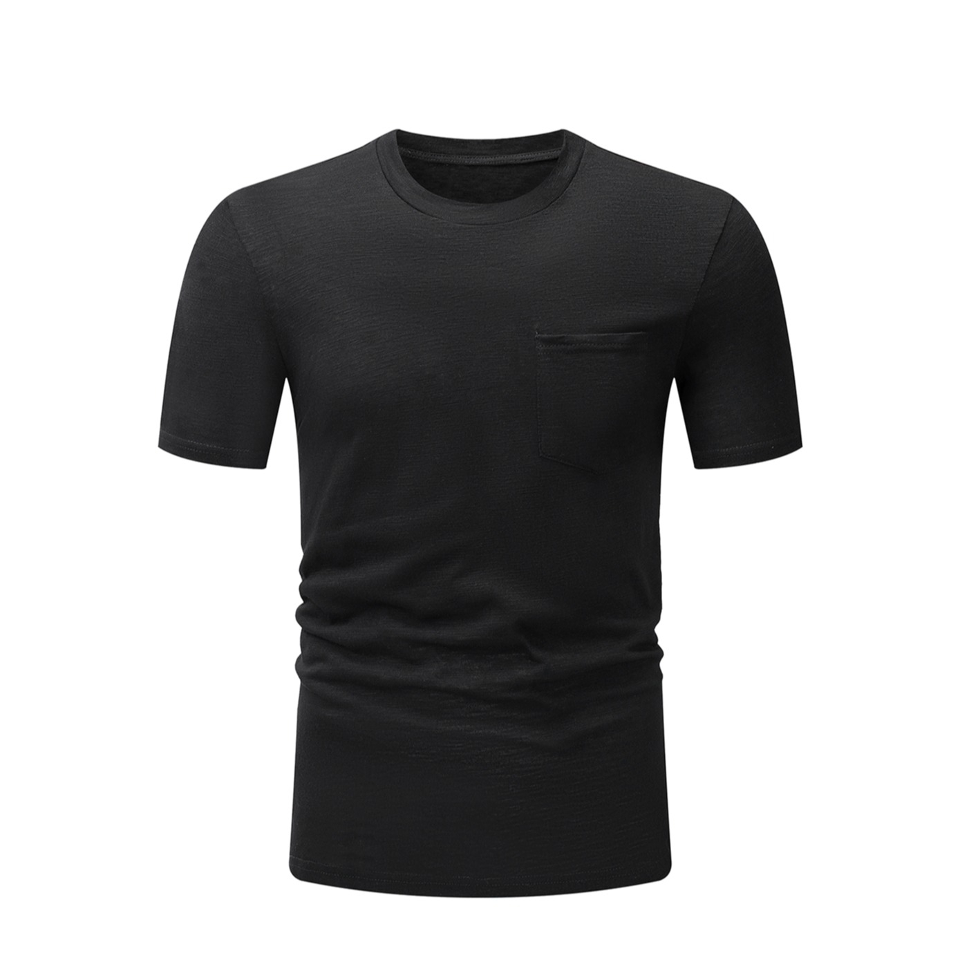 Image of (Gr. L) Herren Basic T-Shirt Kurzarm Shirt Rundhals mit Brusttasche - Schwarz bei Apfelkiste.ch