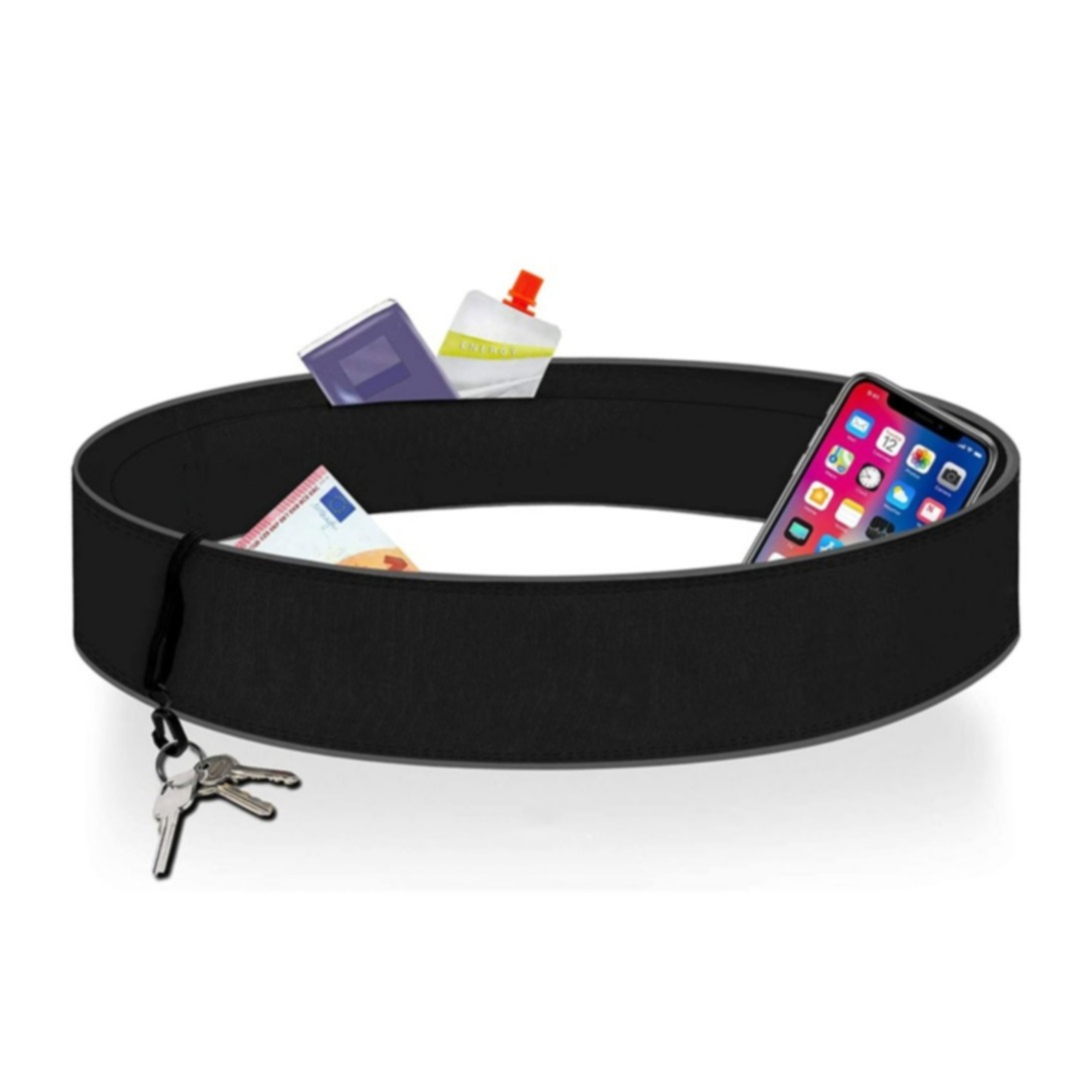 Image of (Gr. M) Ø37cm Jogging Bauchtasche Laufgürtel Taillen Sport Fitness Gürtel - Schwarz bei Apfelkiste.ch