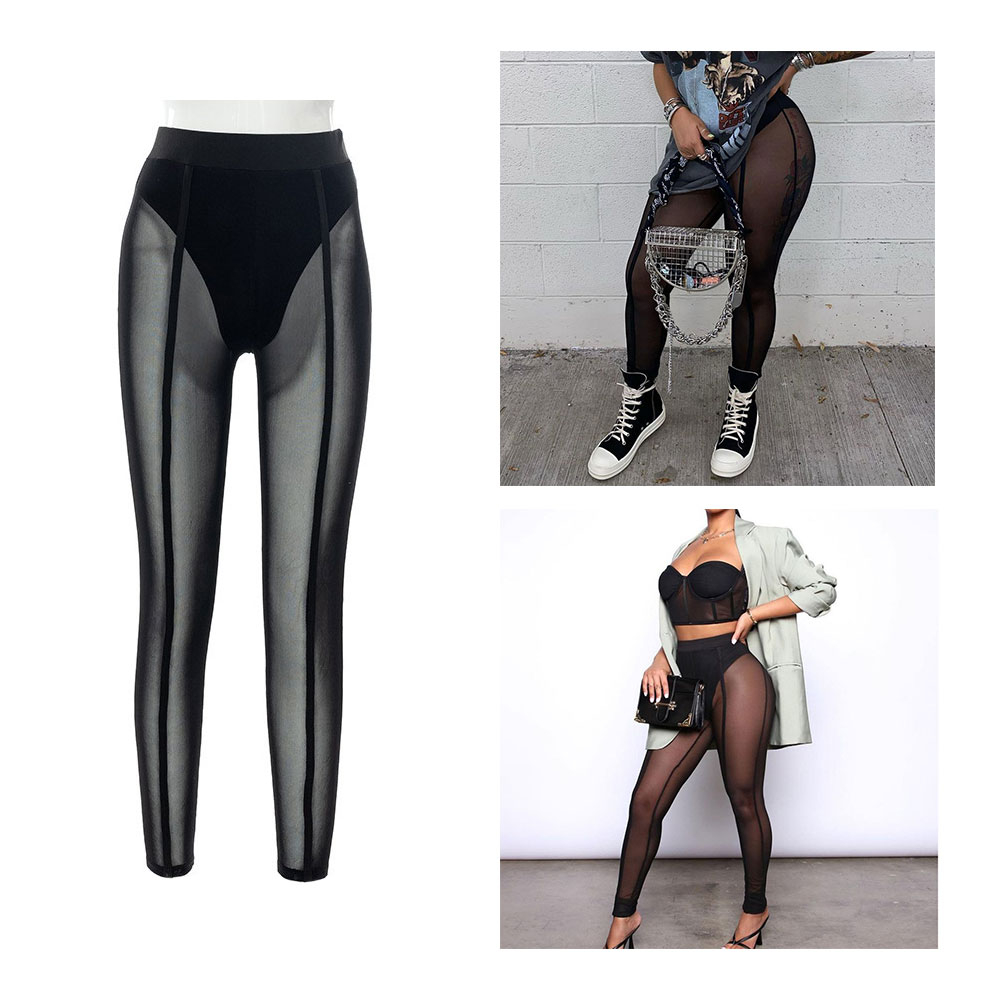 Image of (Gr. M) Transparente High Waist Mesh Pole Leggings Elastische Netz Stretch Hosen - Schwarz bei Apfelkiste.ch