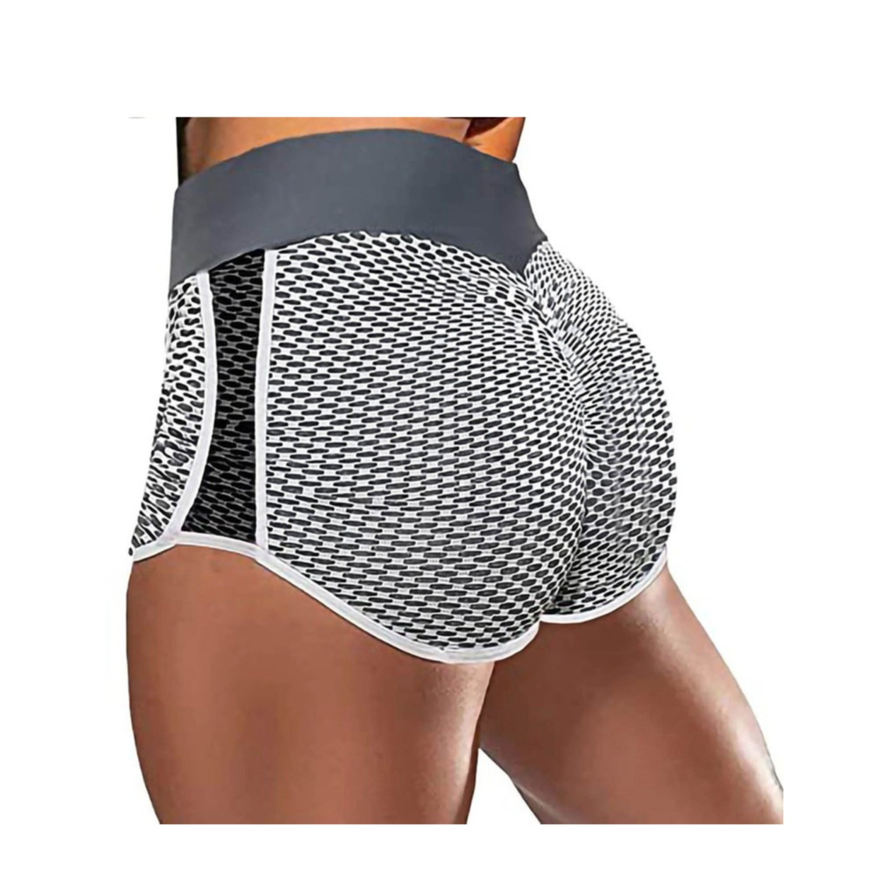 Image of (Gr. M) Elastische Sport Push Up Shorts Wabenstruktur Shaping Stretch Leggins für Frauen - Grau / Weiss bei Apfelkiste.ch