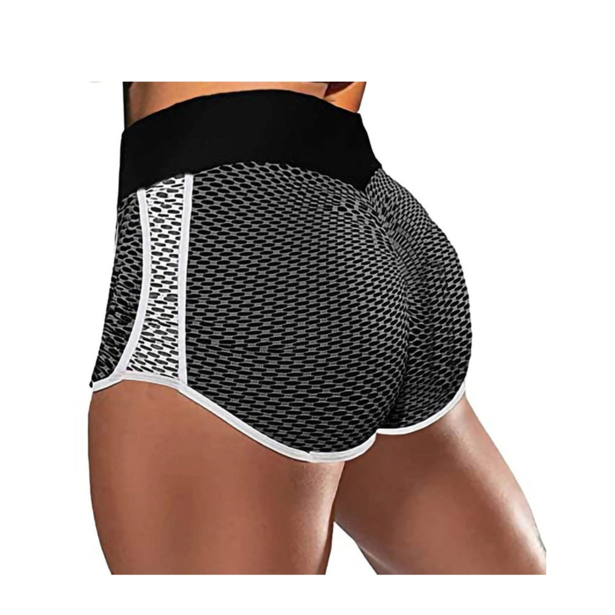 Image of (Gr. XL) Elastische Sport Push Up Shorts Wabenstruktur Shaping Stretch Leggins für Frauen - Schwarz / Grau bei Apfelkiste.ch