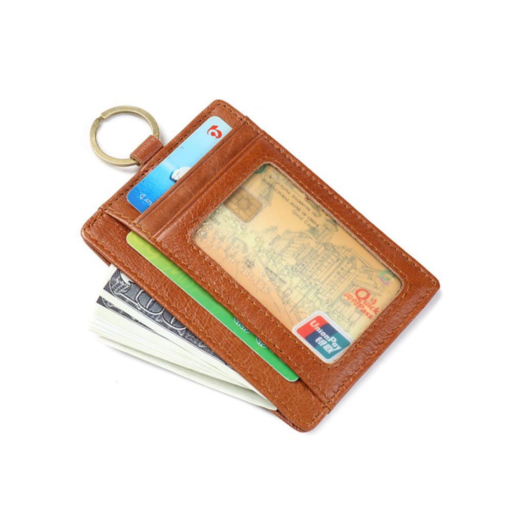 Image of Gubintu - RFID Scan Blocker Mini Echtleder Etui Schlüsselanhänger Kreditkarten Geldbörse mit Spalting - Braun bei Apfelkiste.ch