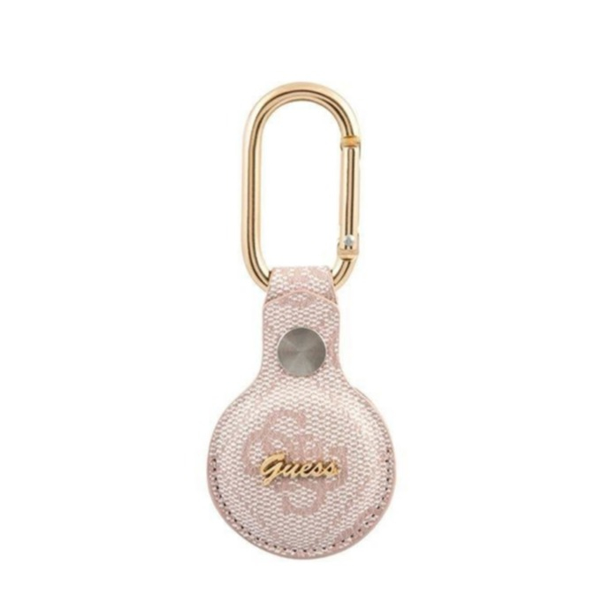 Image of Guess - Apple AirTag Anhänger Leder Hülle Script Logo Dog Clip + Karabinerhaken (GUATP4GMSRP) - Rosa bei Apfelkiste.ch