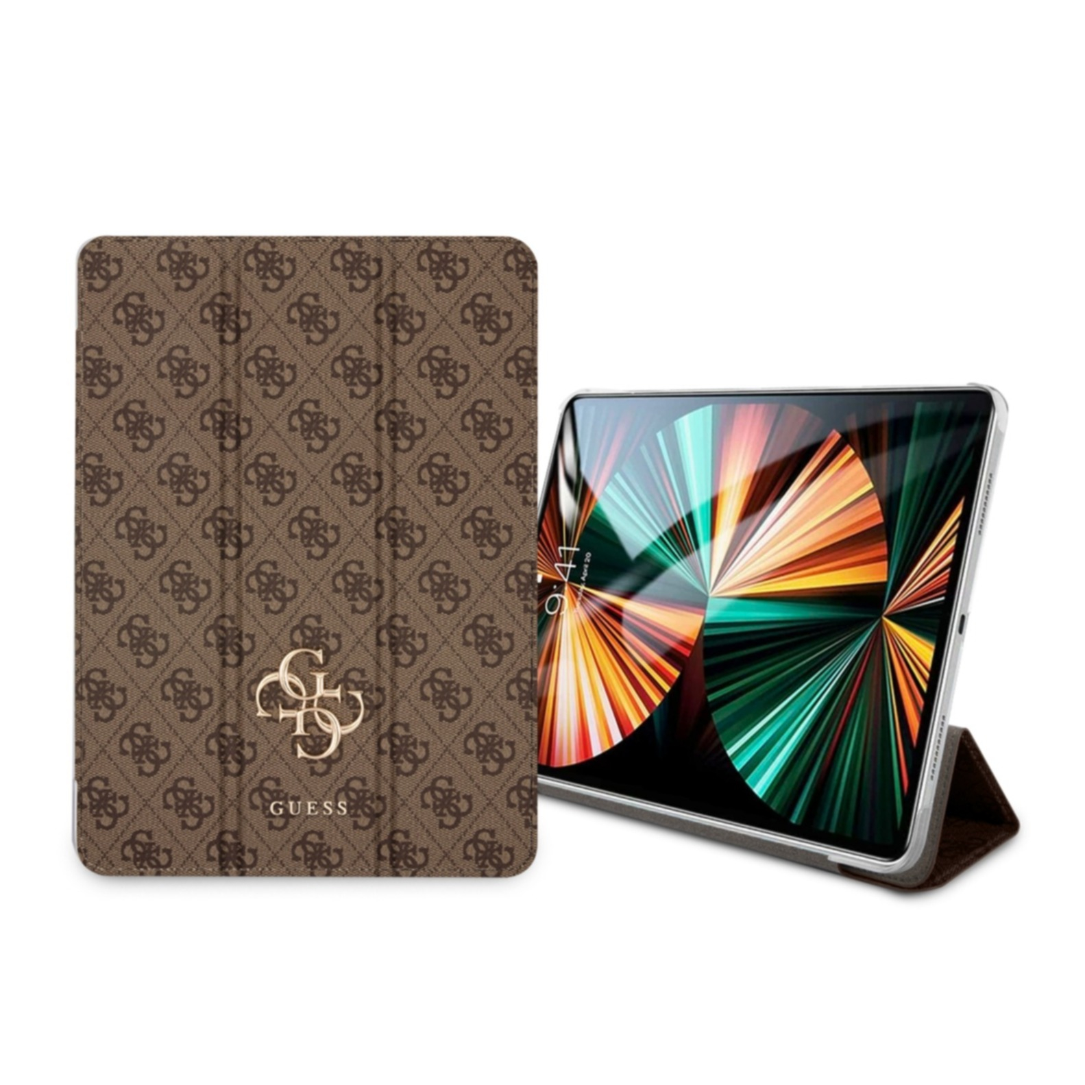 Image of Guess - iPad Pro 11" (2021/2020/2018) Leder Tasche Metall Logo (GUIC11G4GFBR) - Braun / Gold bei Apfelkiste.ch