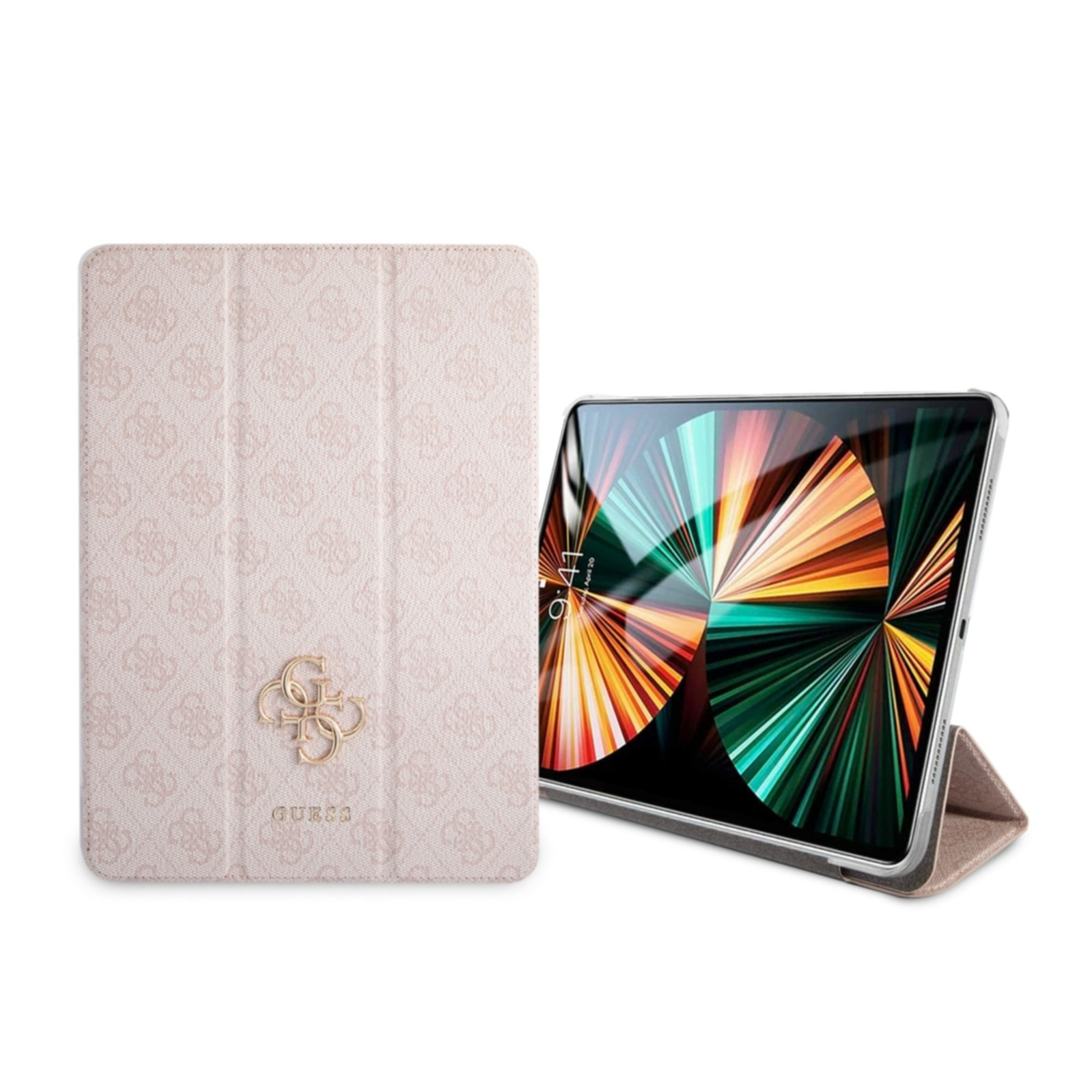 Image of Guess - iPad Pro 11" (2021/2020/2018) Leder Tasche Metall Logo (GUIC11G4GFPI) - Rosa / Gold bei Apfelkiste.ch