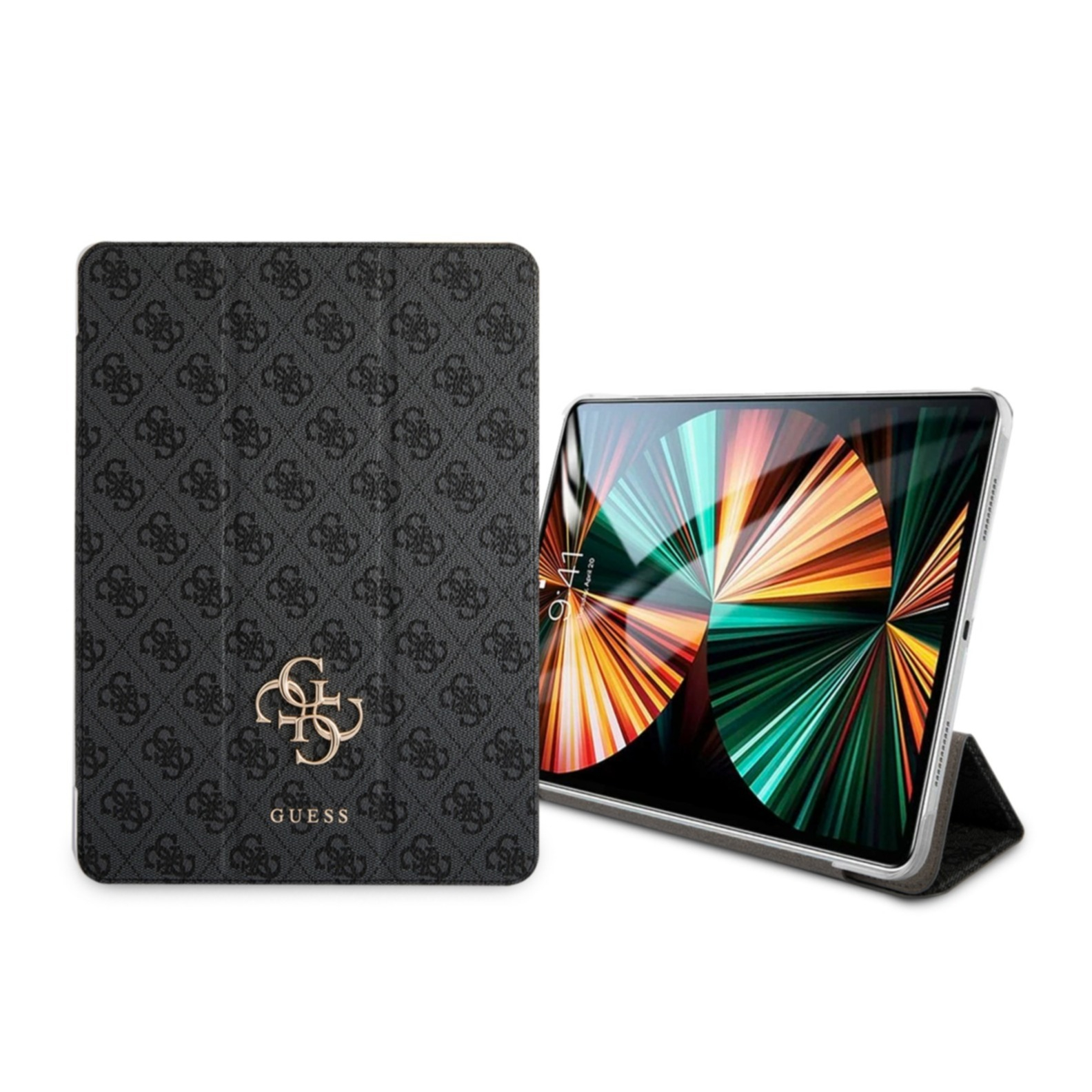 Image of Guess - iPad Pro 11" (2021/2020/2018) Leder Tasche Metall Logo (GUIC11G4GFGR) - Schwarz / Gold bei Apfelkiste.ch