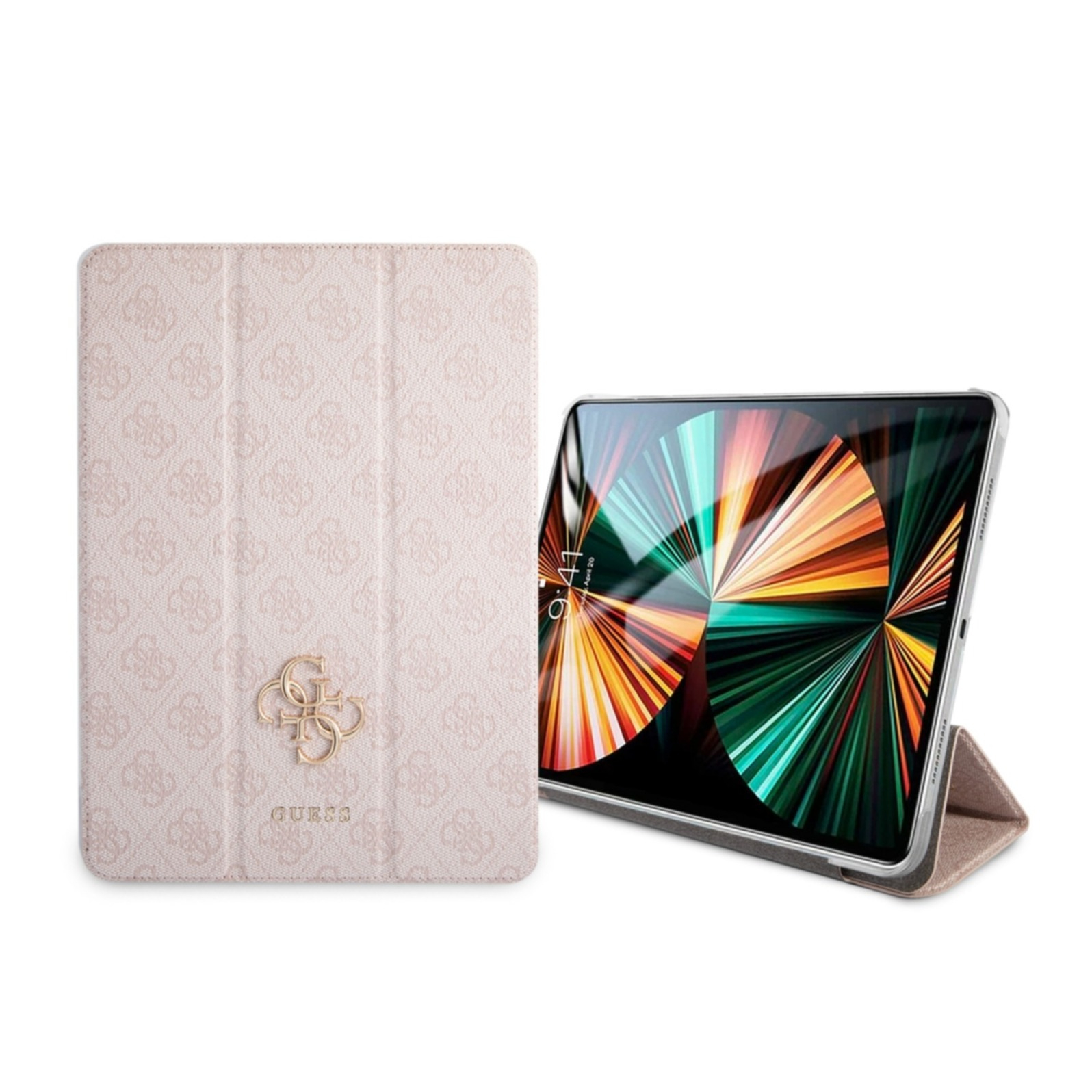 Image of Guess - iPad Pro 12.9" (2021/2020/2018) Leder Tasche Metall Logo (GUIC12G4GFPI) - Rosa / Gold bei Apfelkiste.ch