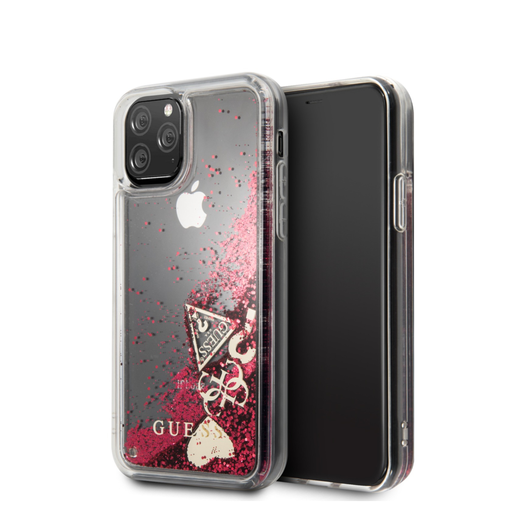 Image of Guess - iPhone 11 Pro Hardcase Hülle Liquid Glitter Charms (GUHCN58GLHFLRA) - Rot / Transparent bei Apfelkiste.ch