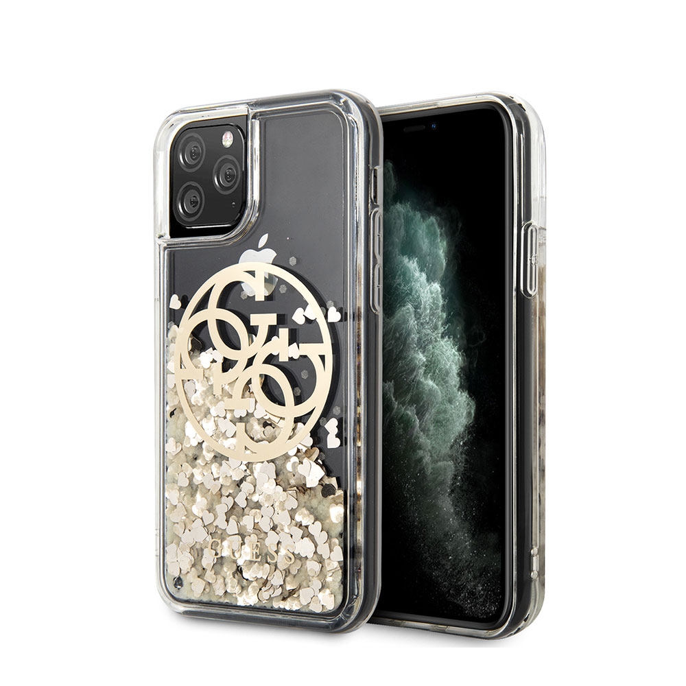 Image of Guess - iPhone 11 Pro Hardcase Hülle Liquid Glitter Circle Logo (GUHCN58LGGITDGO) - Gold / Transparent bei Apfelkiste.ch