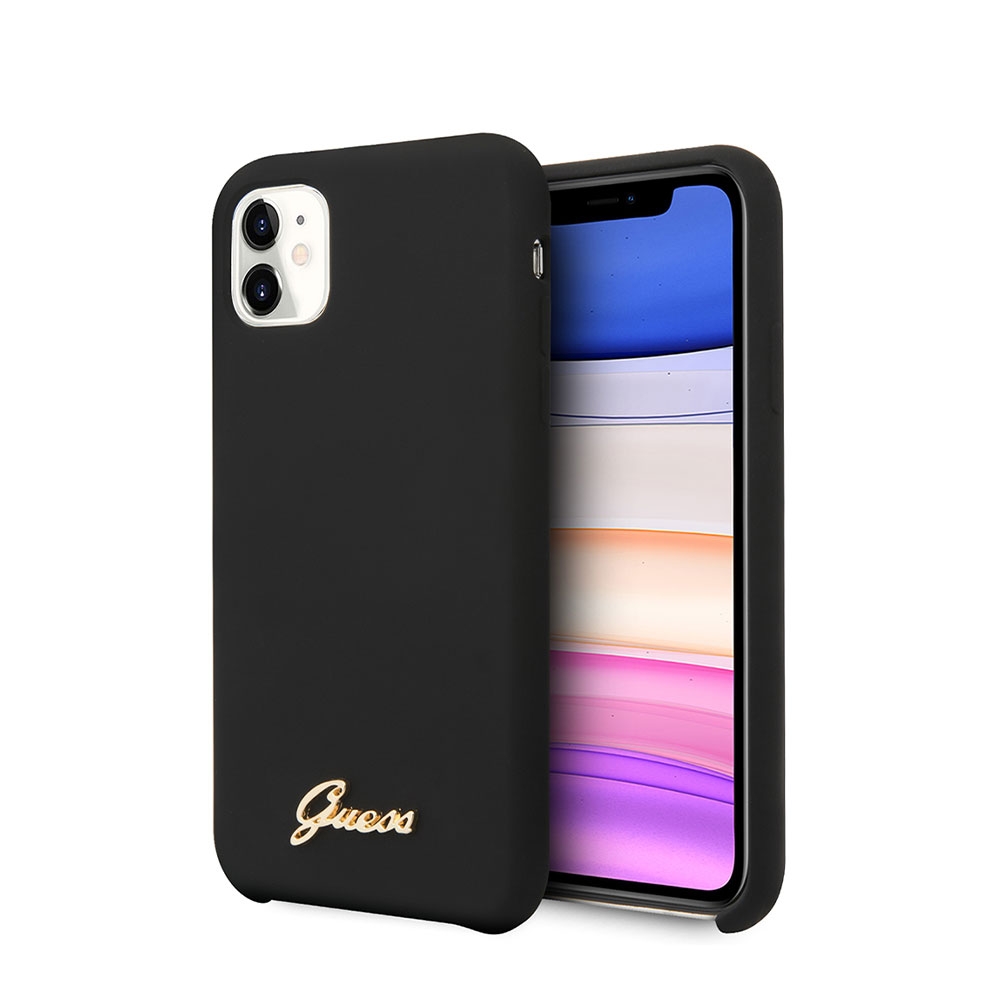 Image of Guess - iPhone 11 Silikon Hardcase Hülle Vintage Script (GUHCN61LSLMGBK) - Schwarz / Gold bei Apfelkiste.ch