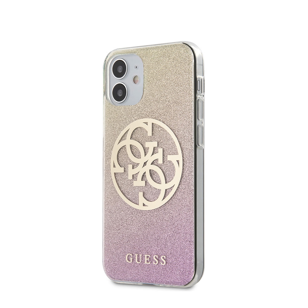 Image of Guess - iPhone 12 Mini Hardcase Hülle Glitter Circle 4G (GUHCP12SPCUGLPGG) - Gold / Pink bei Apfelkiste.ch