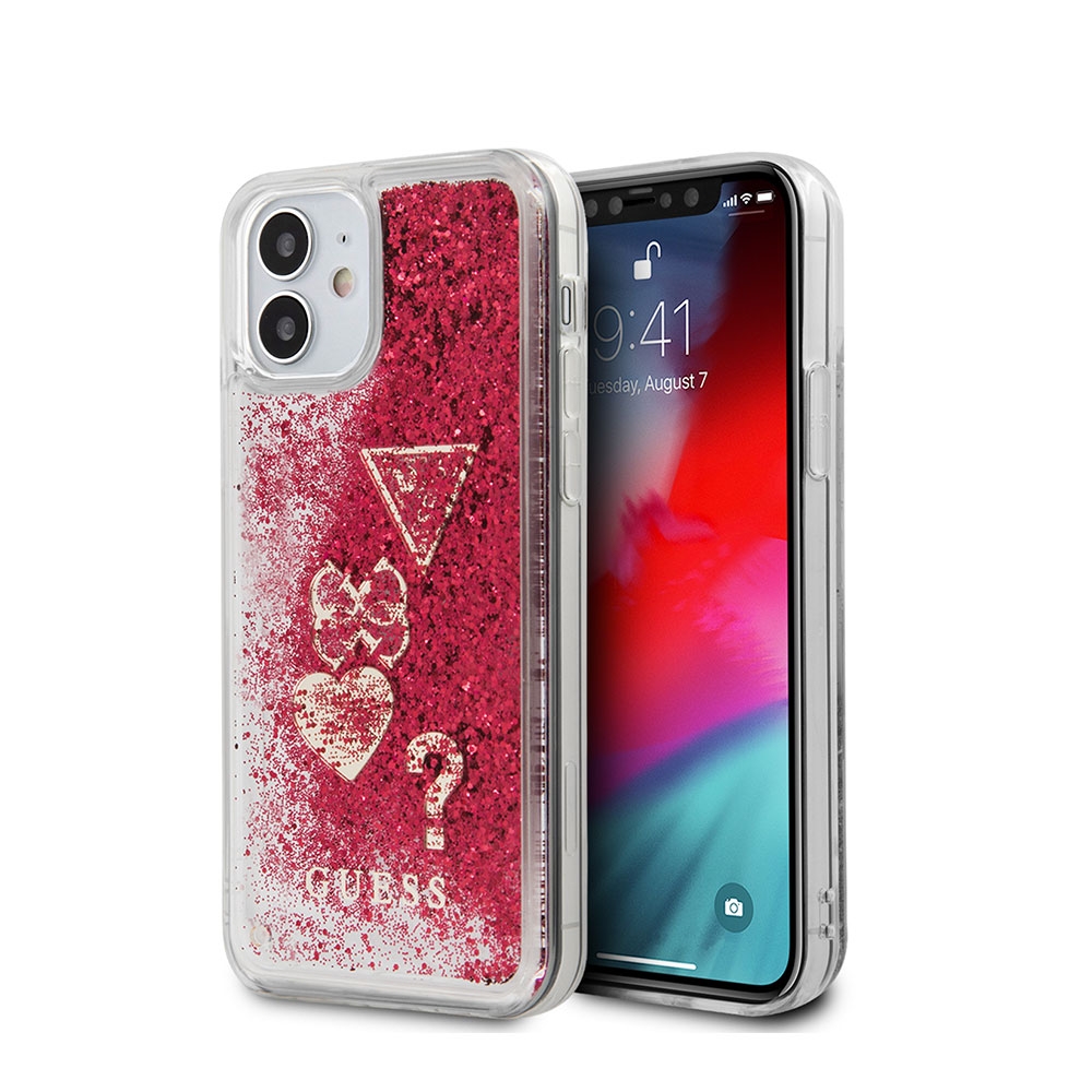 Image of Guess - iPhone 12 Mini Hardcase Hülle Liquid Glitter Charms (GUHCP12SGLHFLRA) - Rot / Transparent bei Apfelkiste.ch