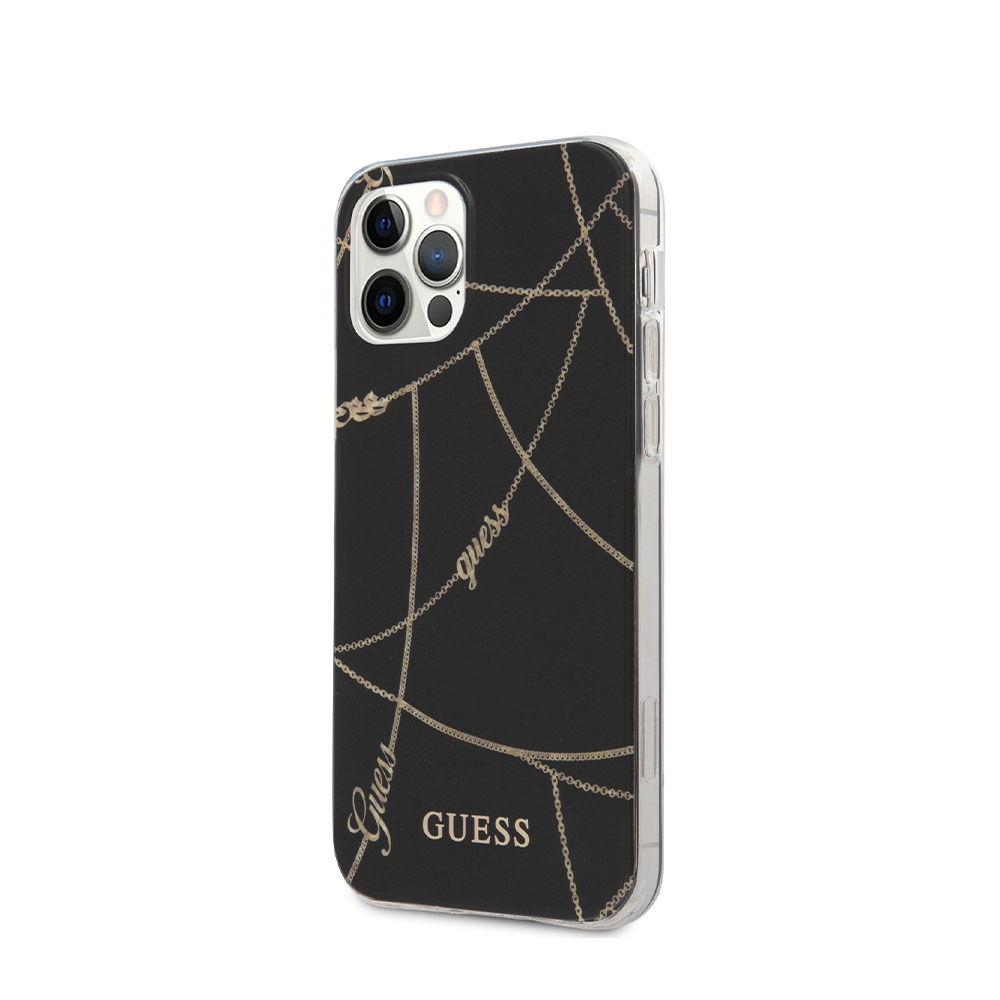 Image of Guess - iPhone 12 / iPhone 12 Pro Hybrid Hülle Chain Collection (GUHCP12MPCUCHBK) - Schwarz / Gold bei Apfelkiste.ch