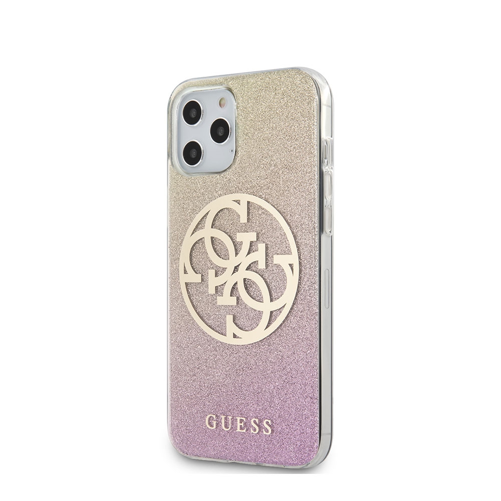 Image of Guess - iPhone 12 Pro Max Hardcase Hülle Glitter Circle 4G (GUHCP12LPCUGLPGG) - Gold / Pink bei Apfelkiste.ch