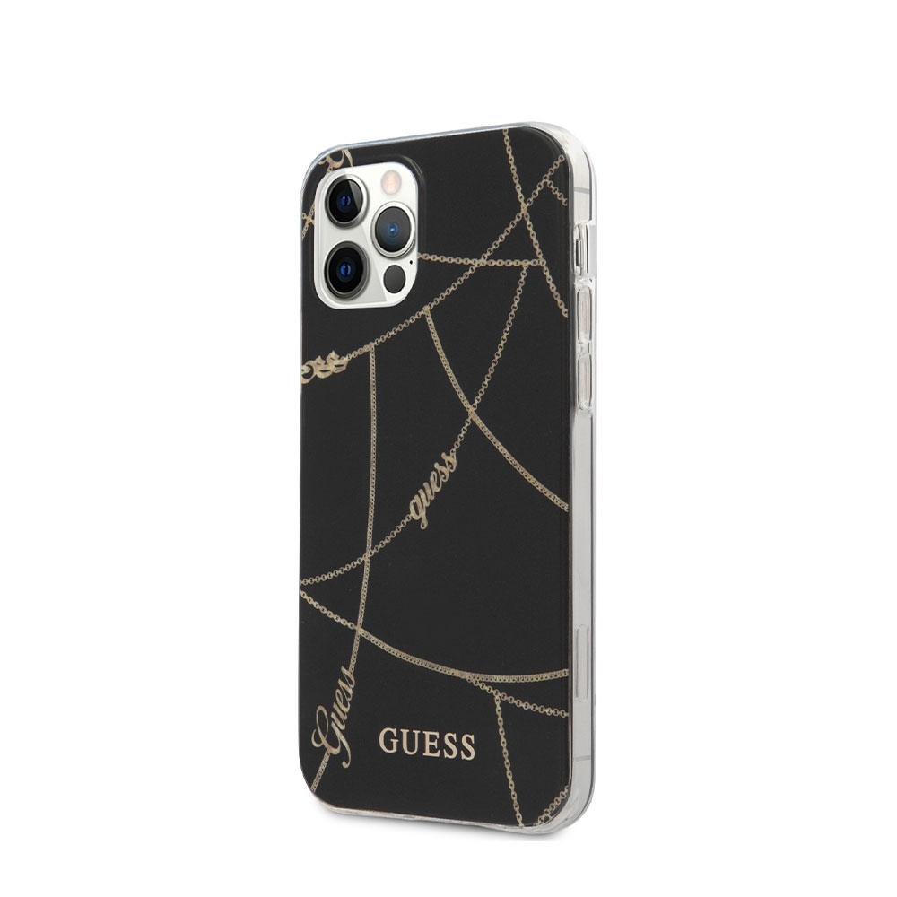 Image of Guess - iPhone 12 Pro Max Hybrid Hülle Chain Collection (GUHCP12LPCUCHBK) - Schwarz / Gold bei Apfelkiste.ch