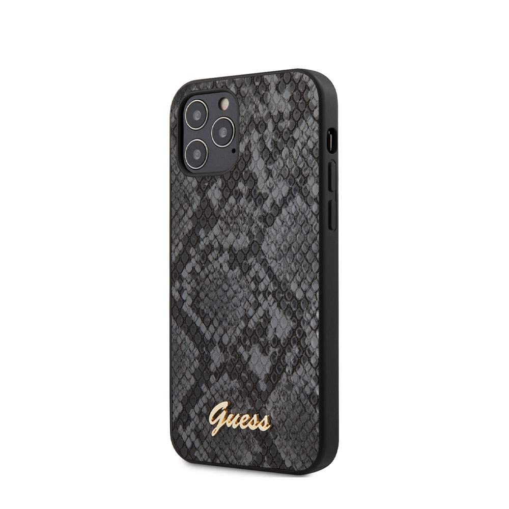 Image of Guess - iPhone 12 Pro Max Leder Hülle Python Schlangen Muster (GUHCP12LPUSNSMLBK) - Schwarz / Gold bei Apfelkiste.ch