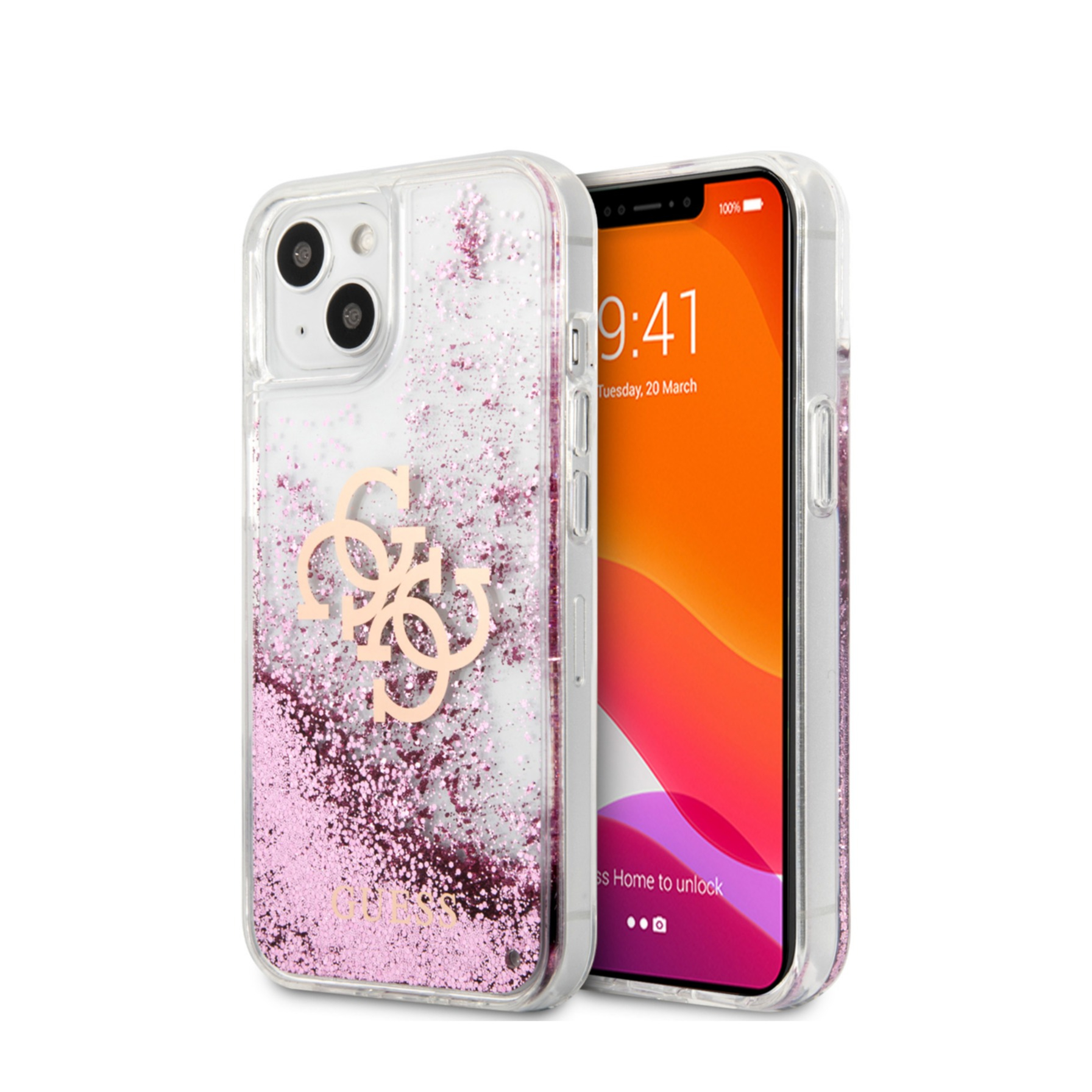 Image of Guess - iPhone 13 Mini Hardcase Hülle Liquid Glitter Big 4G (GUHCP13SLG4GPI) - Pink / Transparent bei Apfelkiste.ch