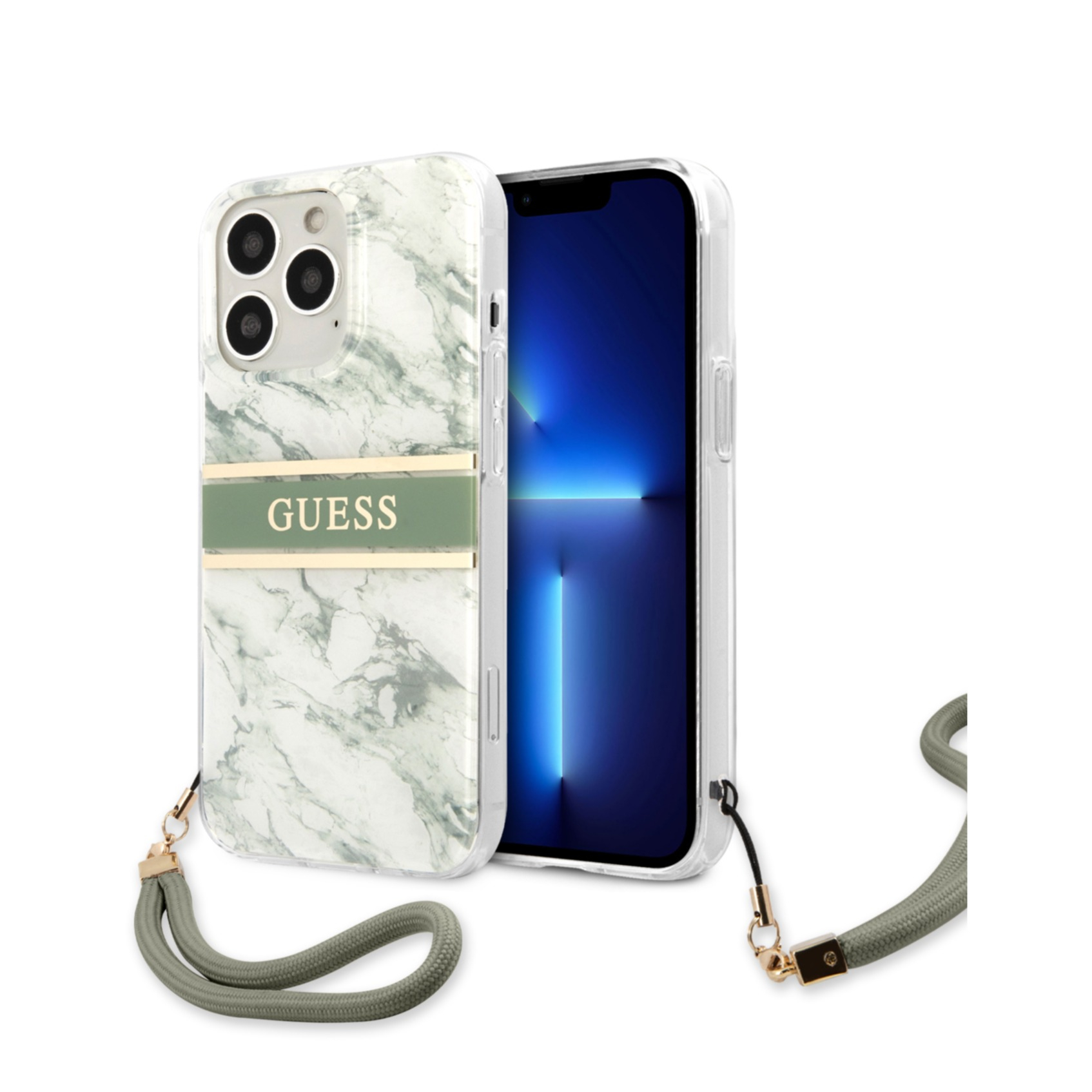 Image of Guess - iPhone 13 Pro Hardcase Hülle Marble Strap (GUHCP13LKMABGN) - Weiss / Grün bei Apfelkiste.ch