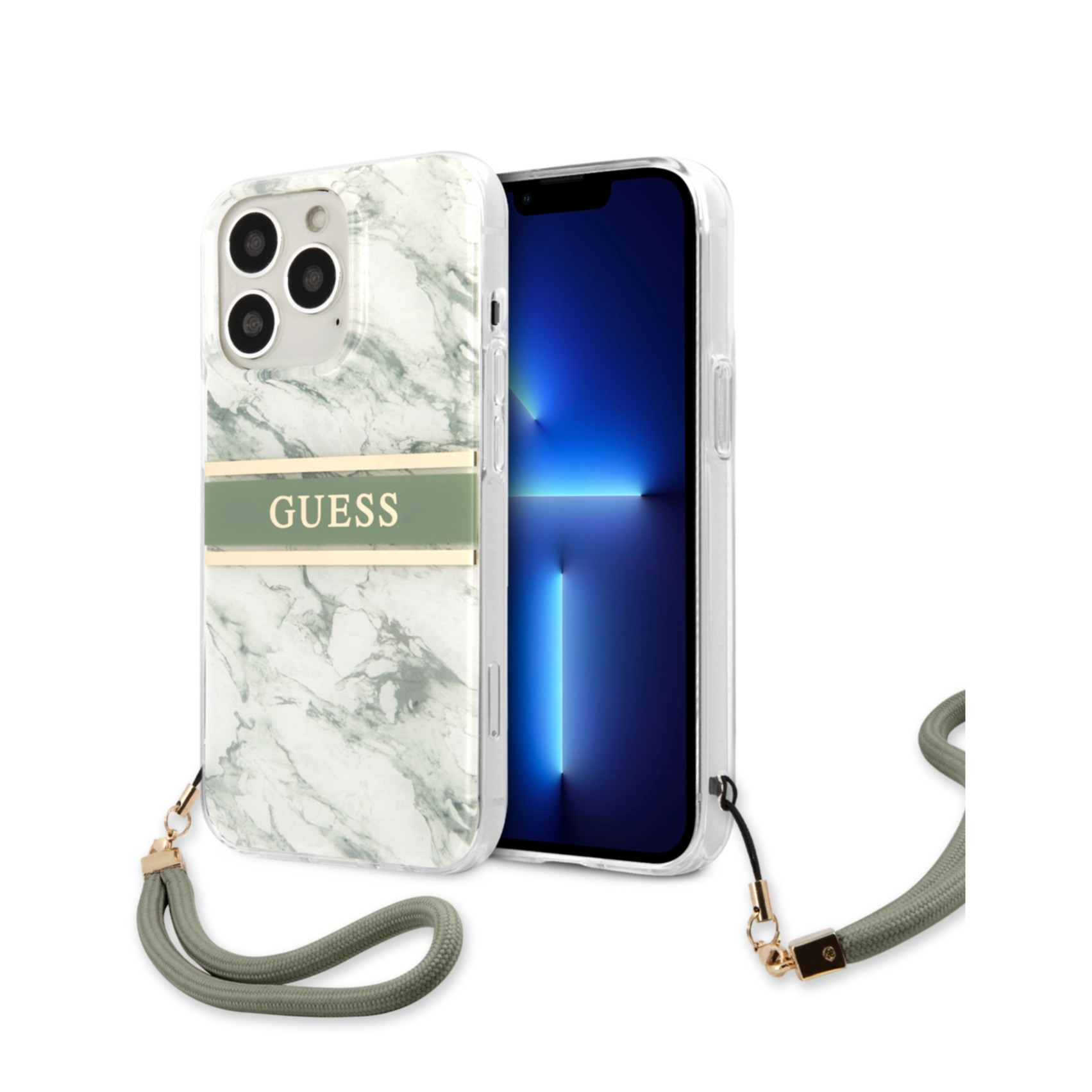 Image of Guess - iPhone 13 Pro Max Hardcase Hülle Marble Strap (GUHCP13XKMABGN) - Weiss / Grün bei Apfelkiste.ch