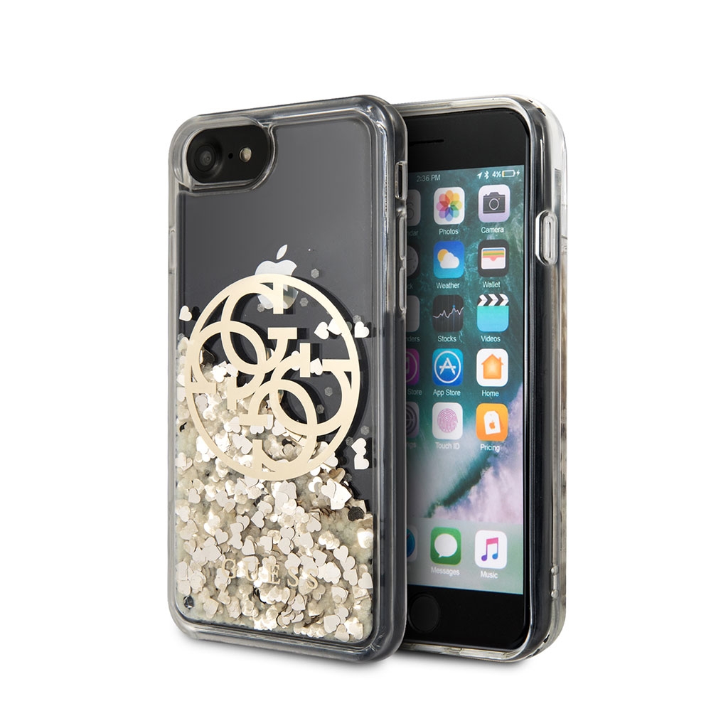 Image of Guess - iPhone SE (2022/2020) / 8 / 7 / 6S Hardcase Hülle Liquid Glitter Circle Logo (GUHCI8LGGITDGO) - Gold / Transparent bei Apfelkiste.ch