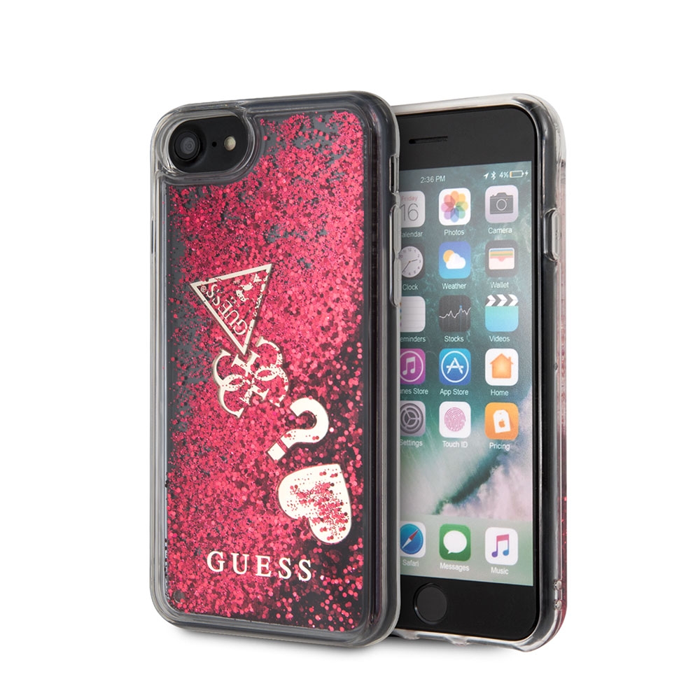 Image of Guess - iPhone SE (2022/2020) / 8 / 7 / 6S Hardcase Hülle Liquid Glitter Hearts (GUHCI8GLHFLRA) - Rot / Transparent bei Apfelkiste.ch