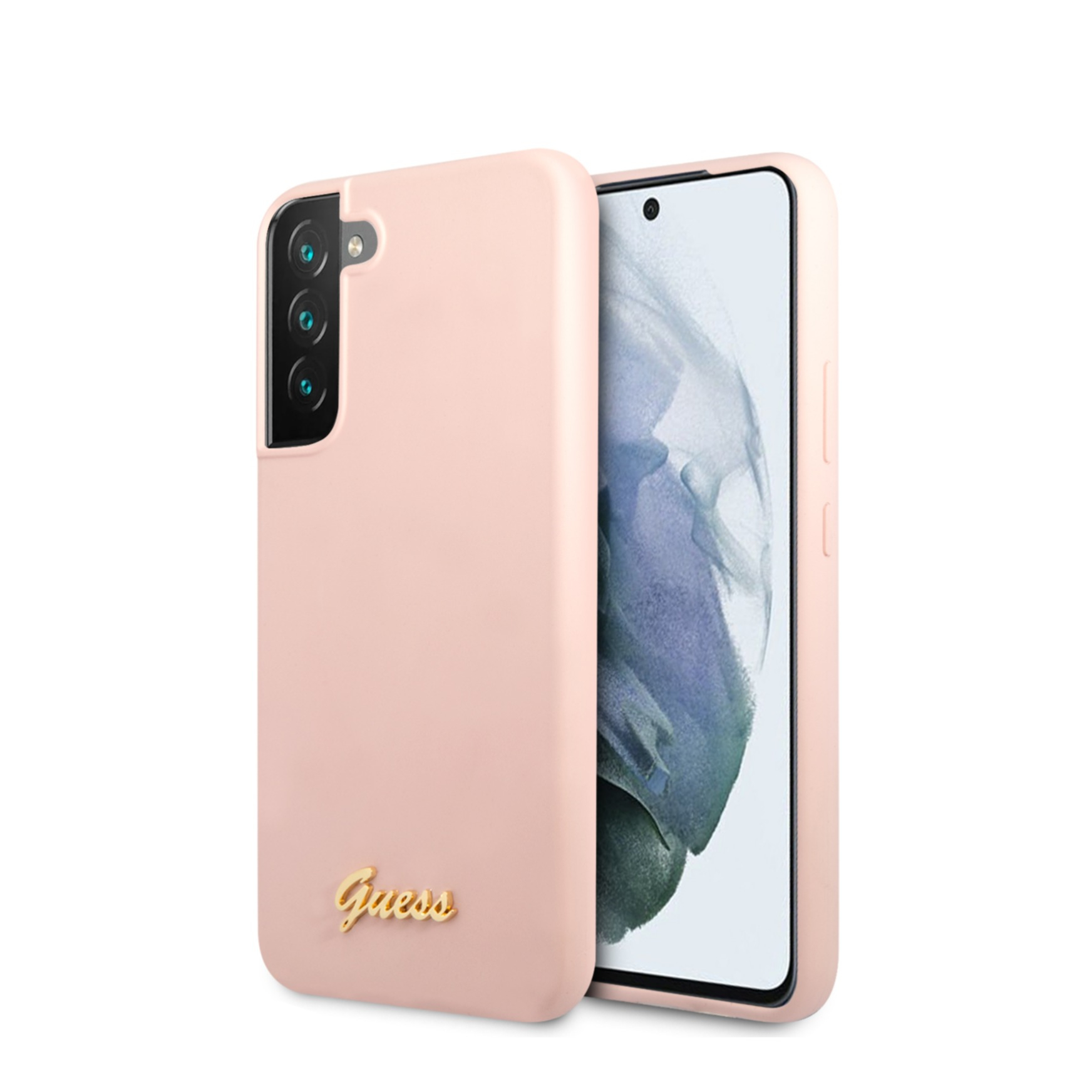 Image of Guess - Samsung Galaxy S22+ Plus 5G Silikon Hardcase Hülle Vintage Script (GUHCS22MLSLMGPP) - Rosa / Gold bei Apfelkiste.ch