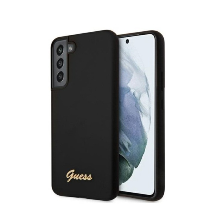 Image of Guess - Samsung Galaxy S22+ Plus 5G Silikon Hardcase Hülle Vintage Script (GUHCS22MLSLMGBK) - Schwarz / Gold bei Apfelkiste.ch