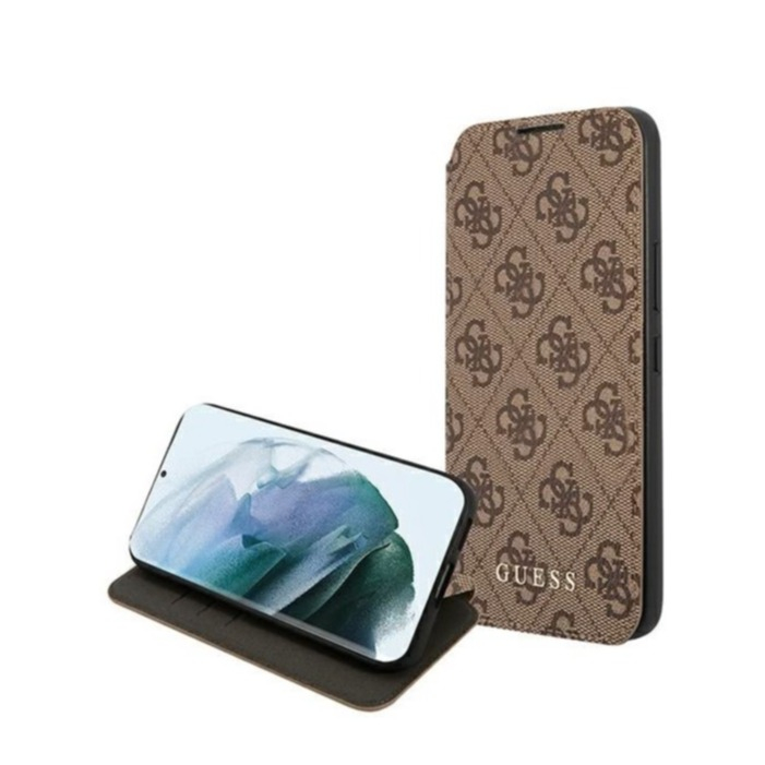 Image of Guess - Samsung Galaxy S22 5G Book Metall Logo Leder Tasche (GUBKS22SG4GFBR) - Braun bei Apfelkiste.ch