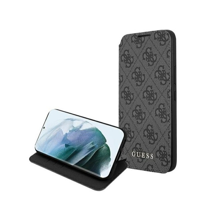 Image of Guess - Samsung Galaxy S22 5G Book Metall Logo Leder Tasche (GUBKS22SG4GFGR) - Schwarz bei Apfelkiste.ch