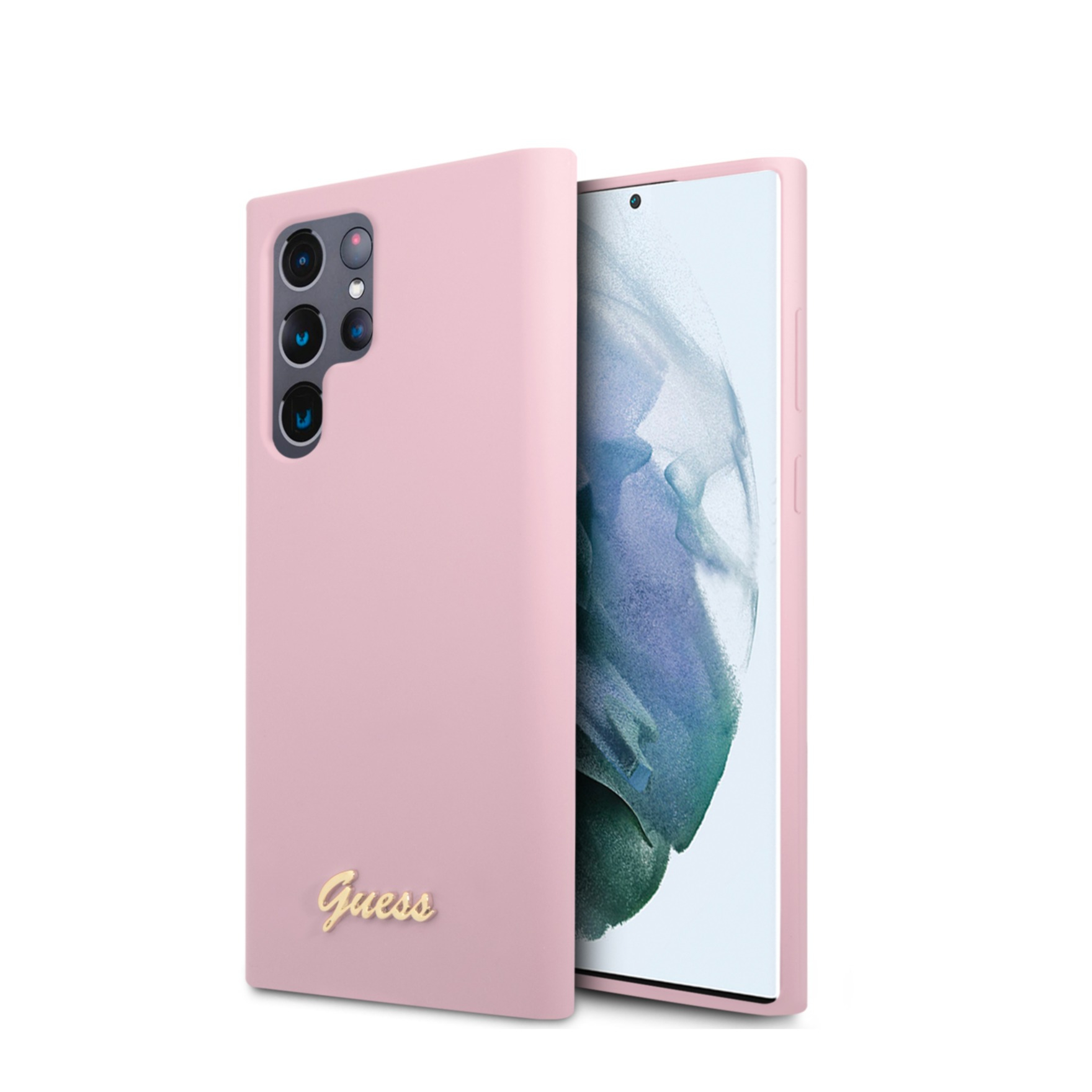 Image of Guess - Samsung Galaxy S22 Ultra 5G Silikon Hardcase Hülle Vintage Script (GUHCS22MLSLMGPP) - Lavendel / Gold bei Apfelkiste.ch