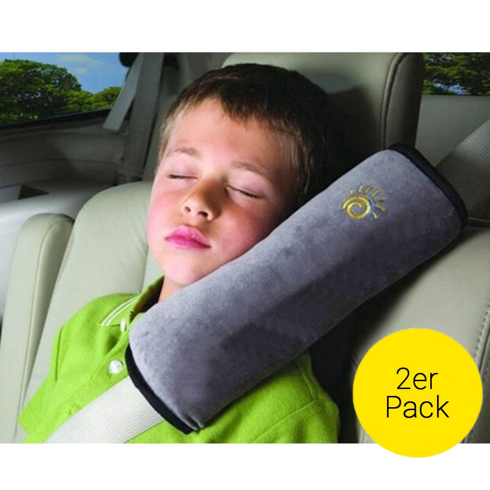 (2er Set) Weiches Alcantara Gurtpolster Gurtkissen Sicherheitsgurt Schlafpolster Kopf Stützkissen für Kinder (28x11cm) - Grau