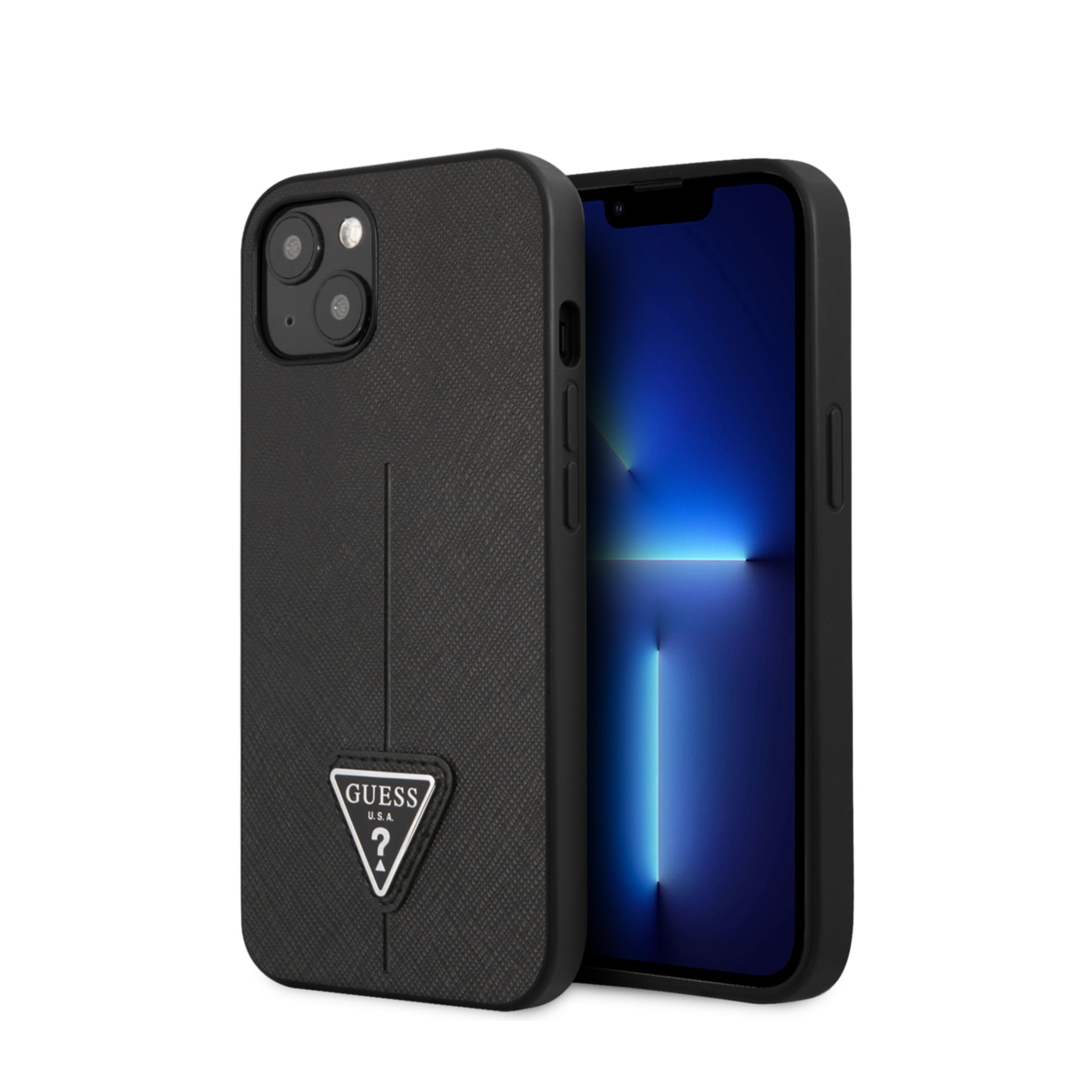 Image of Guess - iPhone 13 Leder Saffiano Hardcase Hülle (GUHCP13MPSATLK) - Schwarz bei Apfelkiste.ch