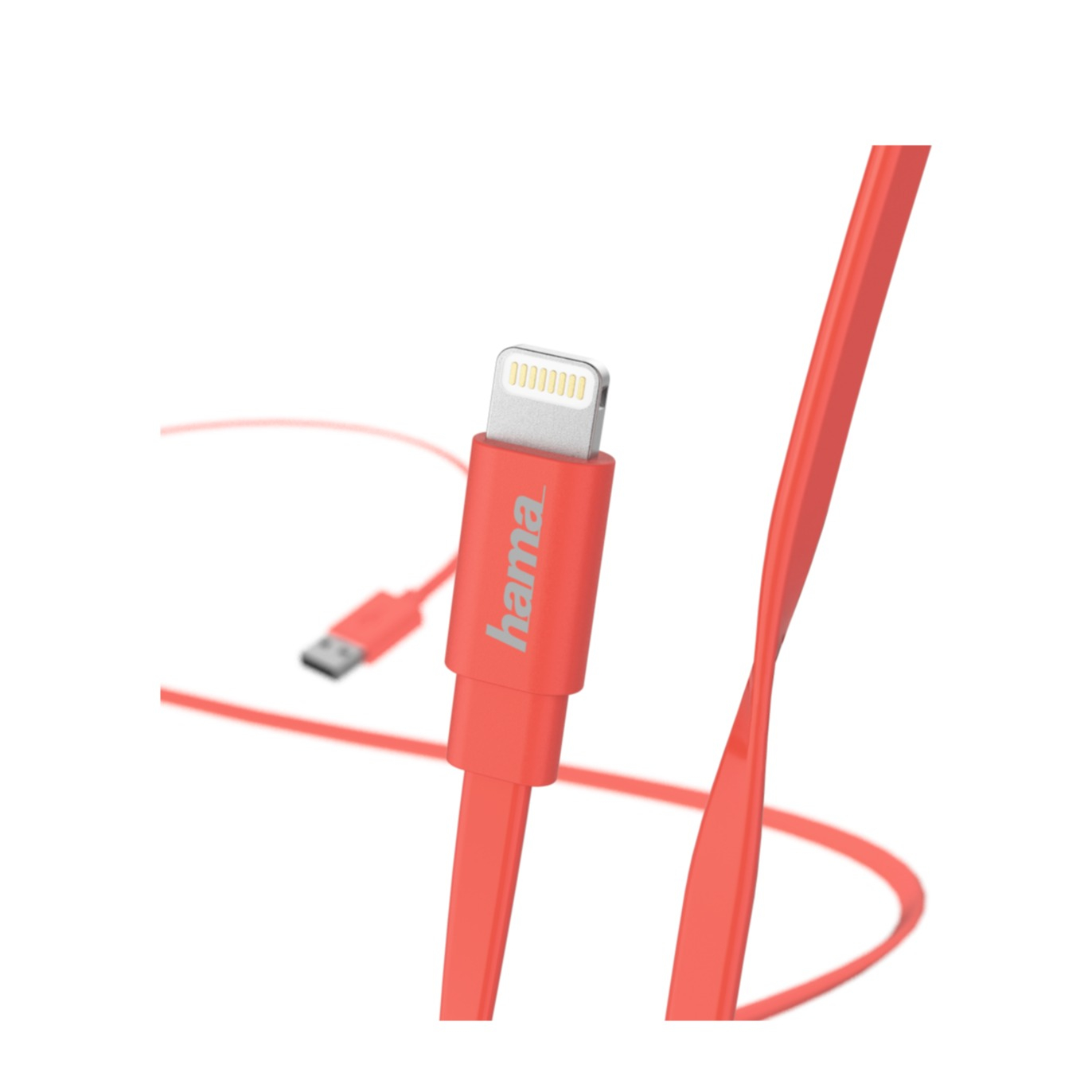 Image of Hama - (1.2m) 2.1A USB A auf Lightning Flachband Ladekabel "Flat" Datenkabel (00173645) - Rot bei Apfelkiste.ch
