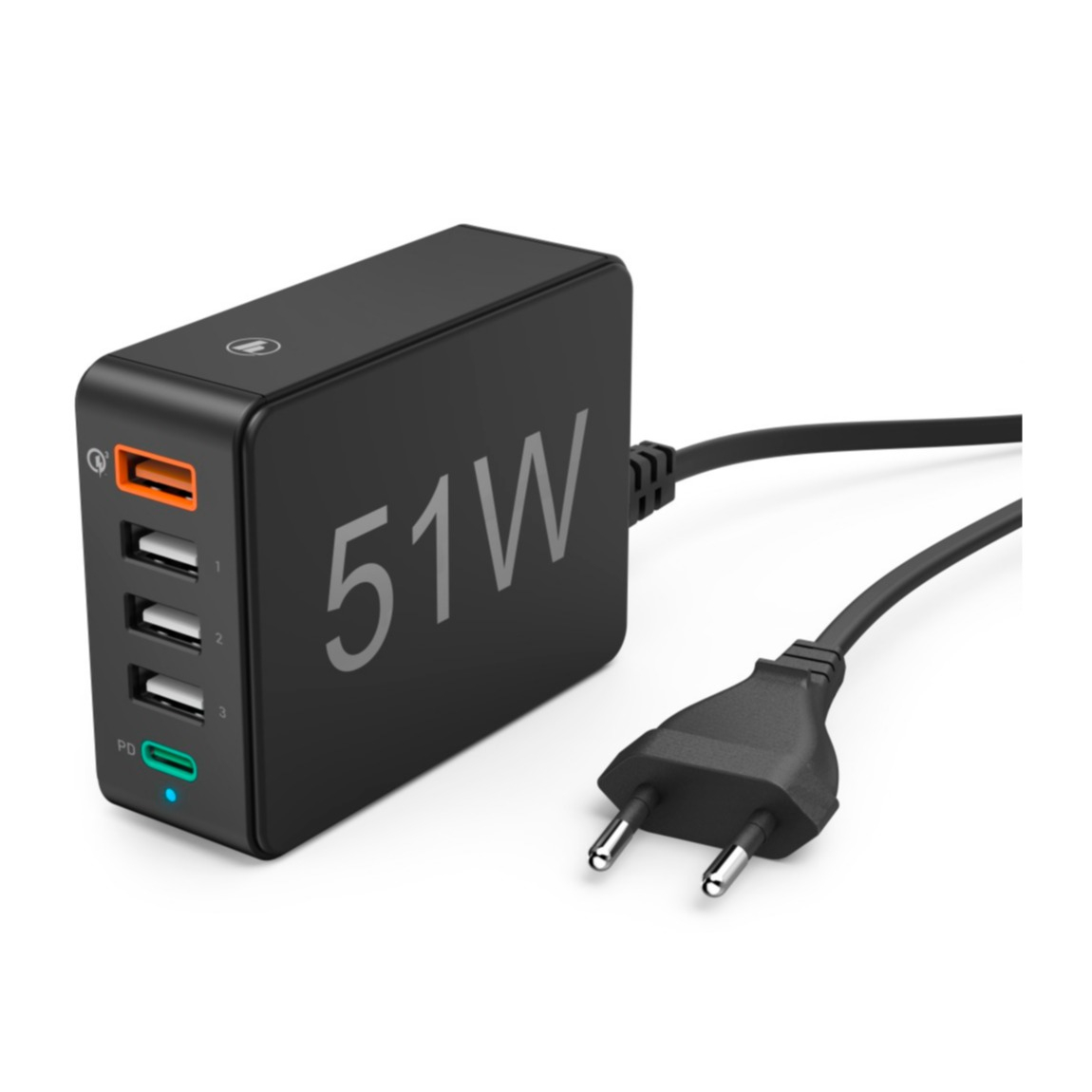 Image of Hama - (51W) 5-fach USB / USB C (PD/QC 3.0) Turbo Fast Charge Ladegerät + Netzladekabel (00210536) - Schwarz bei Apfelkiste.ch
