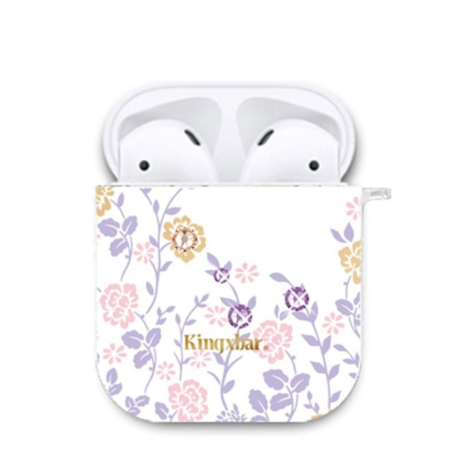 Image of AirPods (1. & 2. Generation) Hardcase Schutzhülle Abdeckung Glitzer Blumen Design (Swarovski-Elements) - Lila / Pink bei Apfelkiste.ch