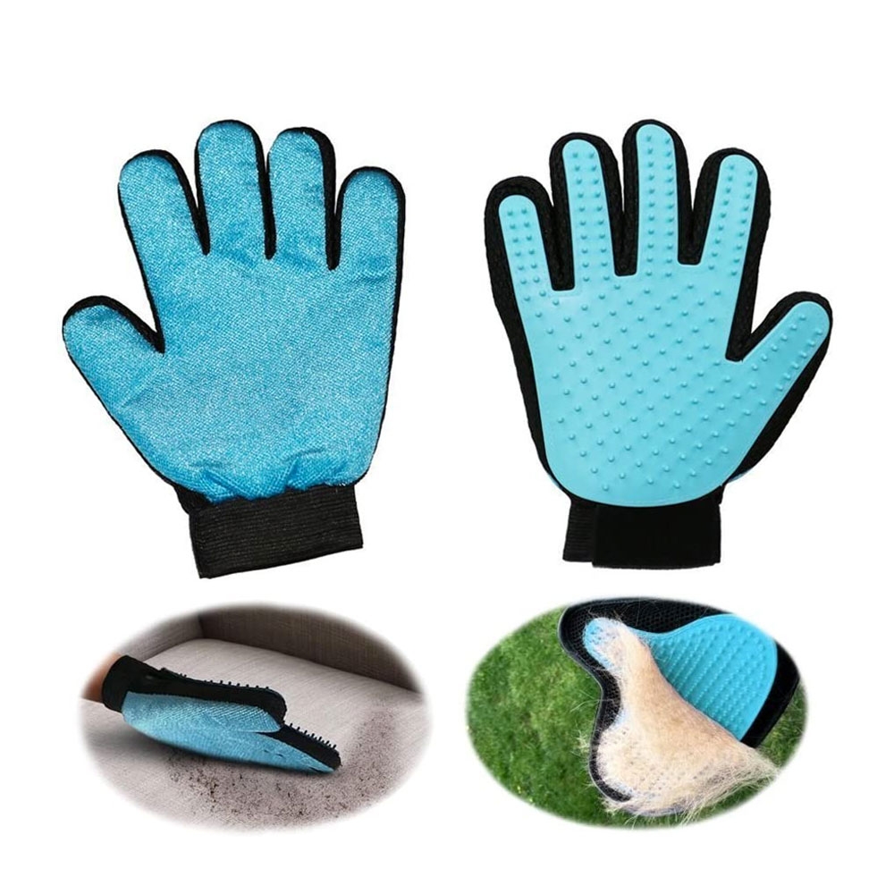 Image of 2in1 Haustier Pflegehandschuh Massage-Handschuh Fellbürste (Hunde / Katzen) - Blau / Schwarz bei Apfelkiste.ch