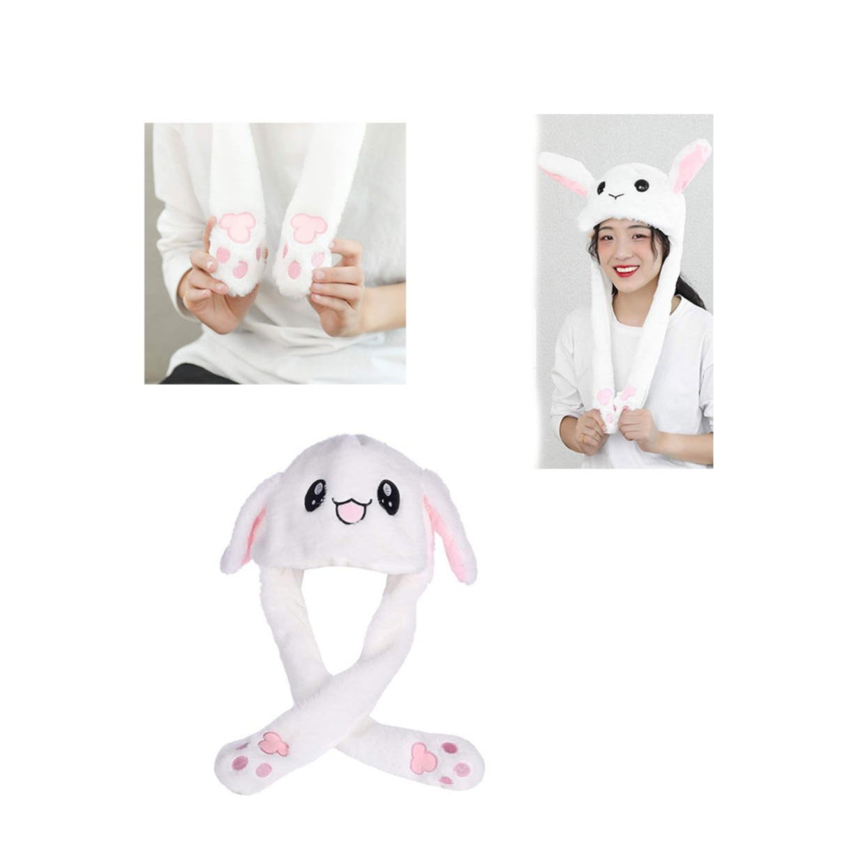 Image of Süsse Hasen Mütze mit beweglichen Ohren Plüsch Kostüm für Erwachsene / Kinder - Weiss bei Apfelkiste.ch