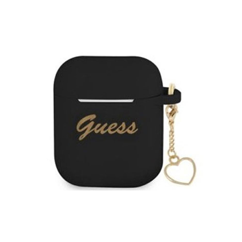 Image of Guess - AirPods (1. & 2. Generation) Silikon Schutzhülle + Herz Anhänger (GUACA2LSTLBK) - Schwarz / Gold bei Apfelkiste.ch