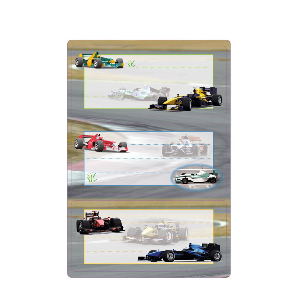 Image of Herma - (6er Set) Vario Schuletiketten Selbstklebende Buch Etiketten (5577) - Rennauto bei Apfelkiste.ch