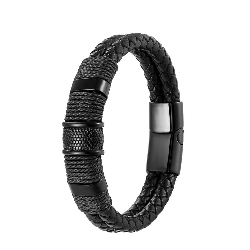 Image of Modisches Herren Echtleder Armband mit Schiebeverschluss - Schwarz bei Apfelkiste.ch