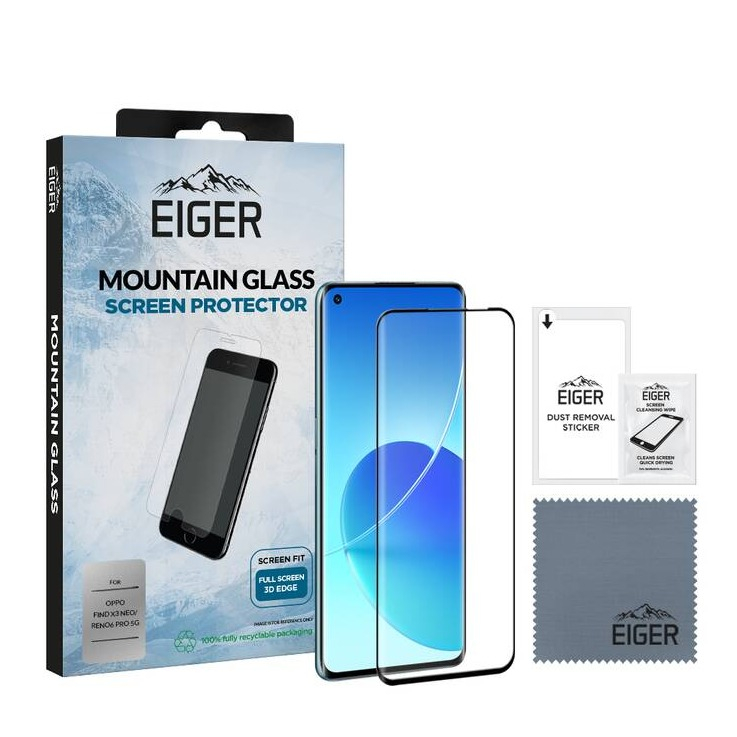 Image of Eiger - Oppo Find X3 Neo / Reno6 Pro 5G Mountainglass 3D Panzer Glas Display Case Friendly mit Rahmen (EGSP00692) - Schwarz bei Apfelkiste.ch